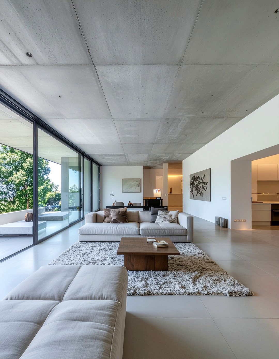 Concrete look ceiling - 30 living room suspended ceiling ideas