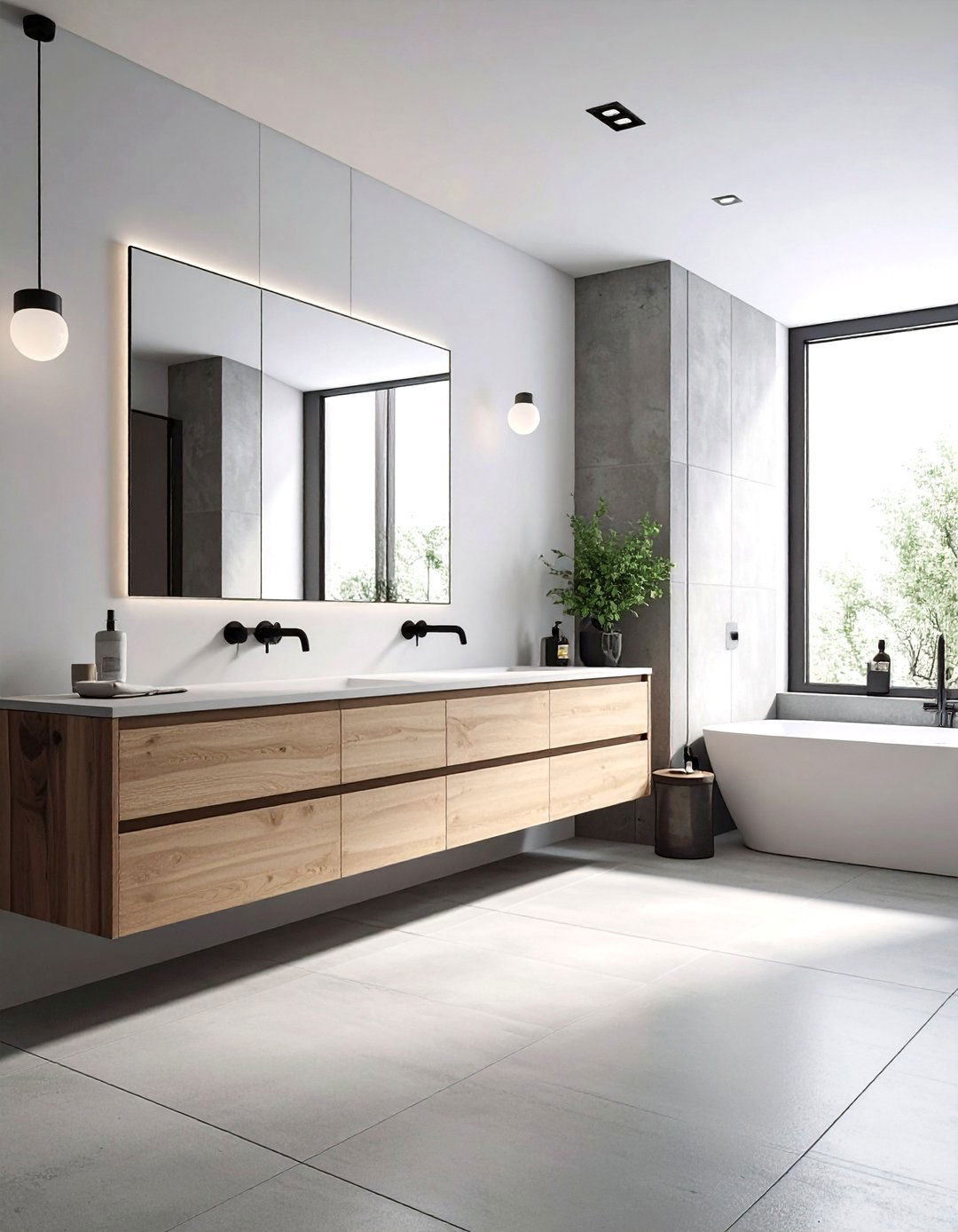 Concrete look floor tile bathroom - 30 oversized tile bathroom ideas