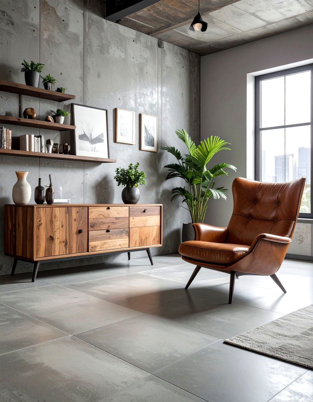 Concrete look floor tile - 30 living room tile ideas