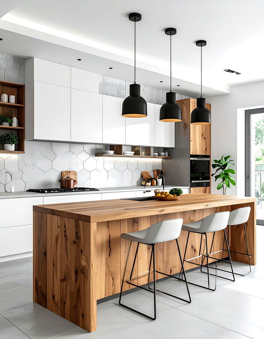 Concrete look hexagon backsplash - 30 hexagon tile kitchen backsplash ideas