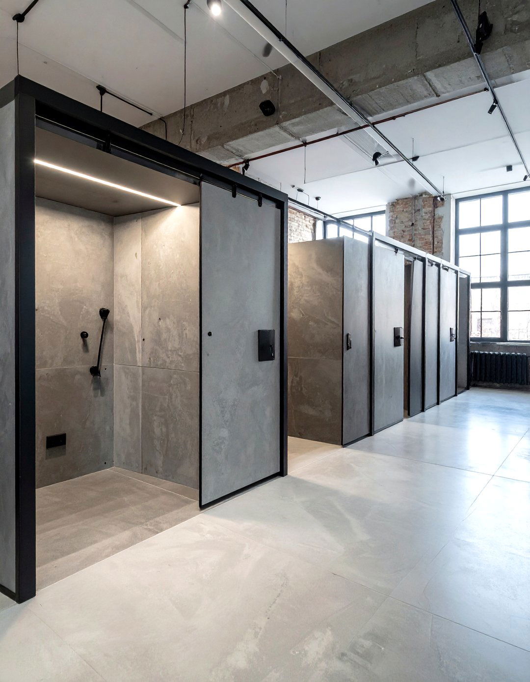 Concrete look toilet partitions - 30 toilet partition ideas