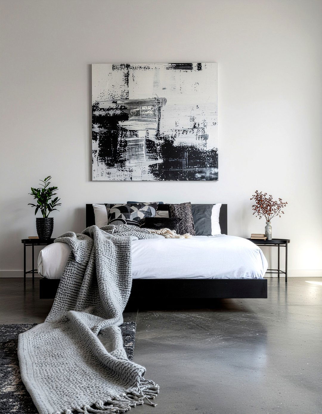 Concrete look vinyl tile - 30 bedroom vinyl flooring ideas