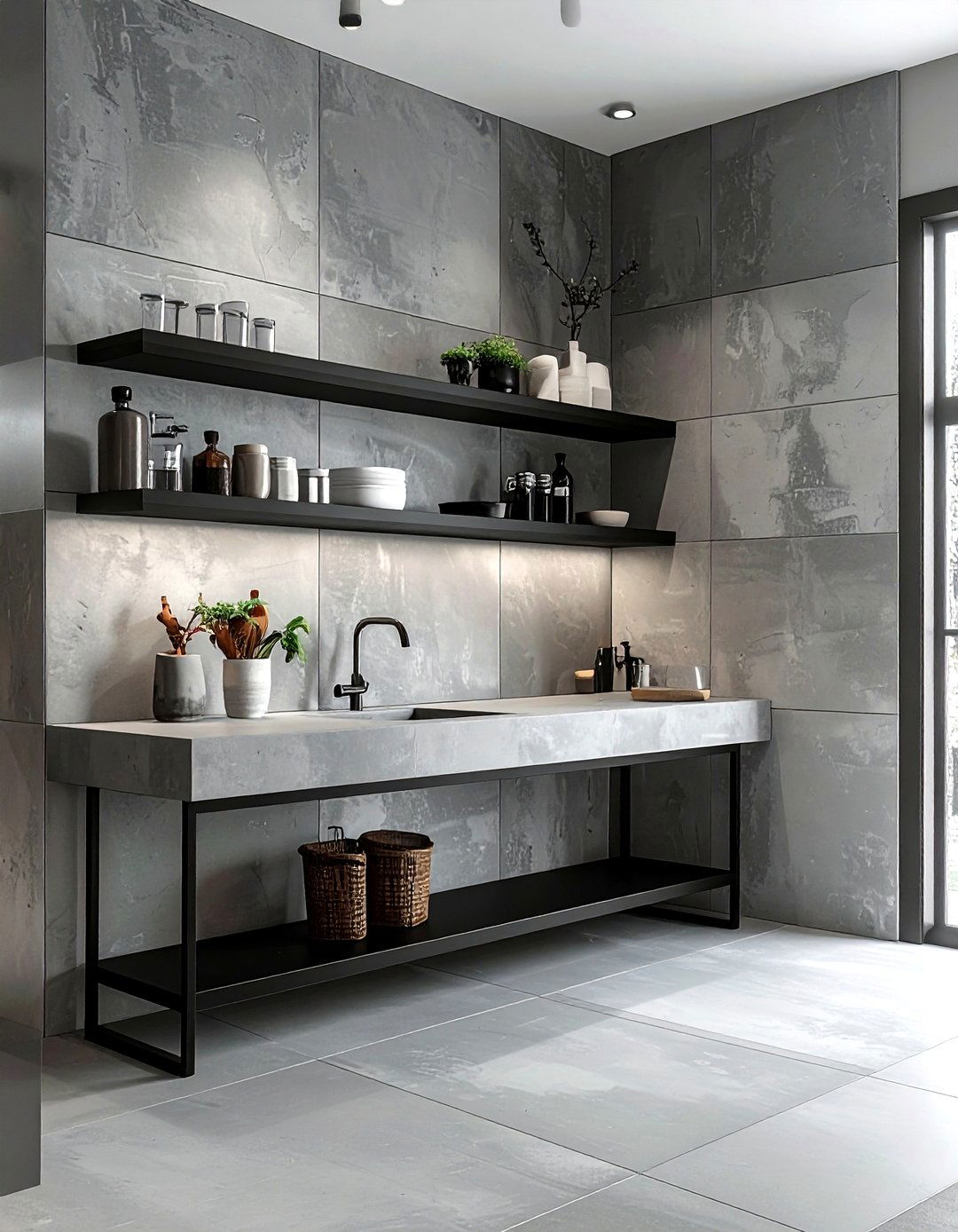 Concrete look wall tile - 30 living room backsplash ideas