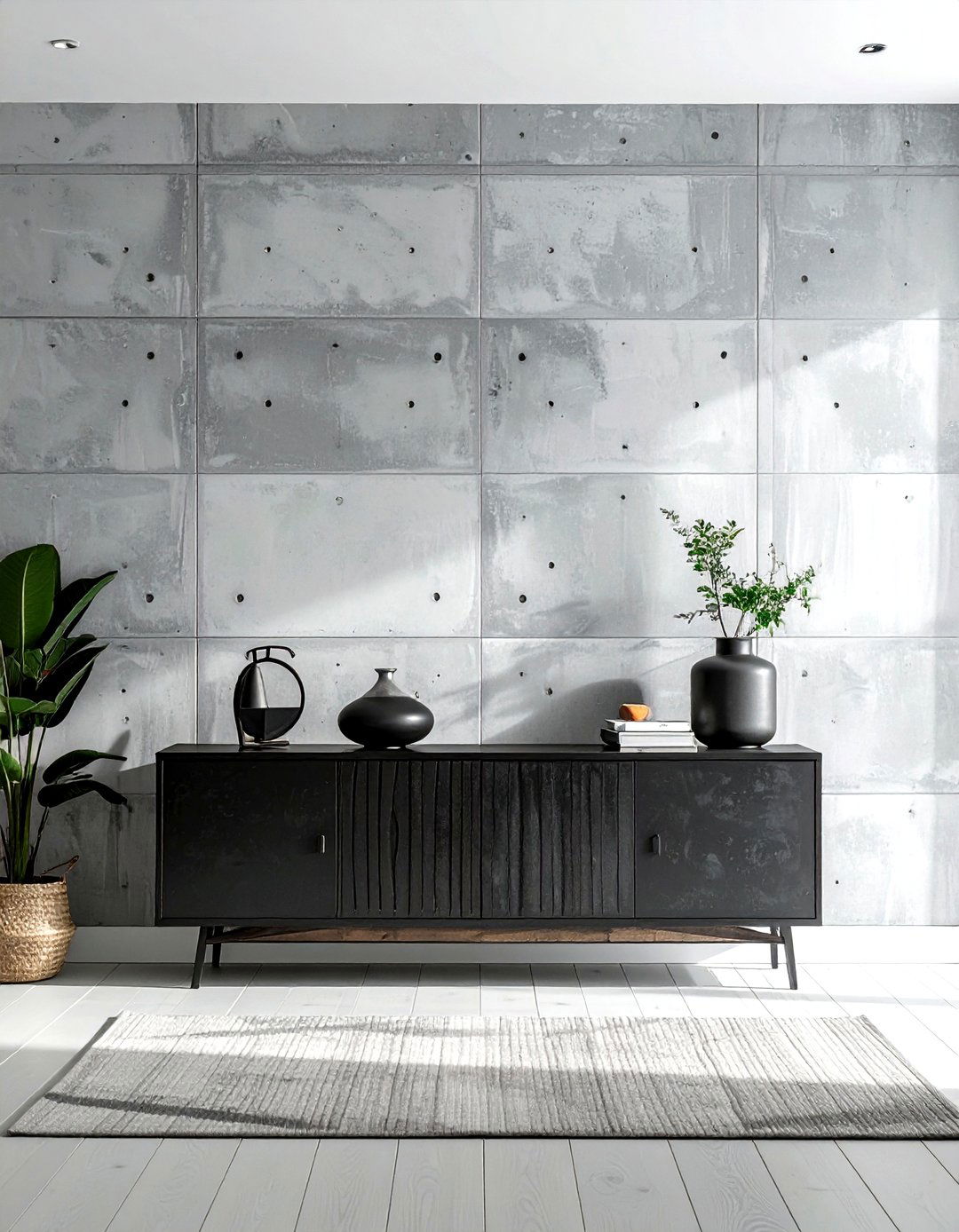 Concrete look wall - 30 dining room backsplash ideas