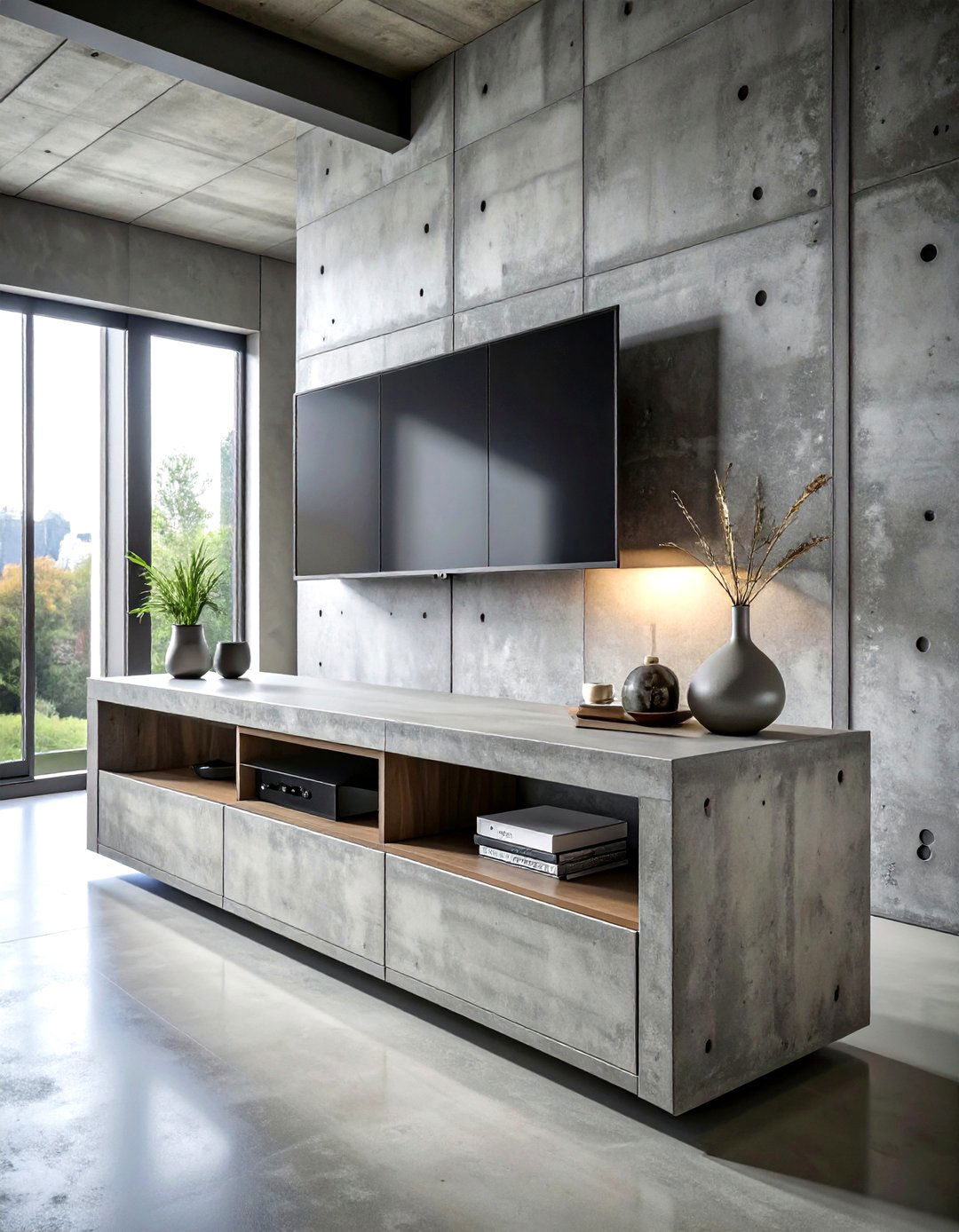 Concrete media cabinet - 30 living room media cabinet ideas