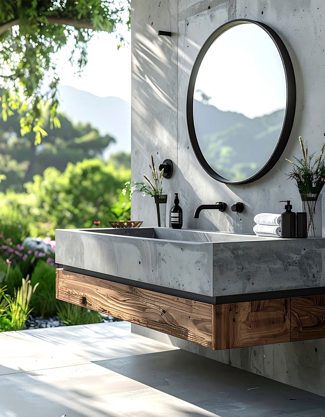 Concrete outdoor vanity - 30 outdoor bathroom ideas