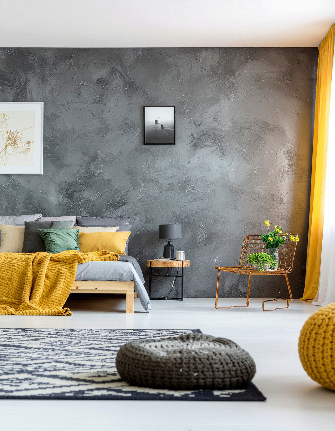 Concrete plaster wall - 30 concrete bedroom ideas