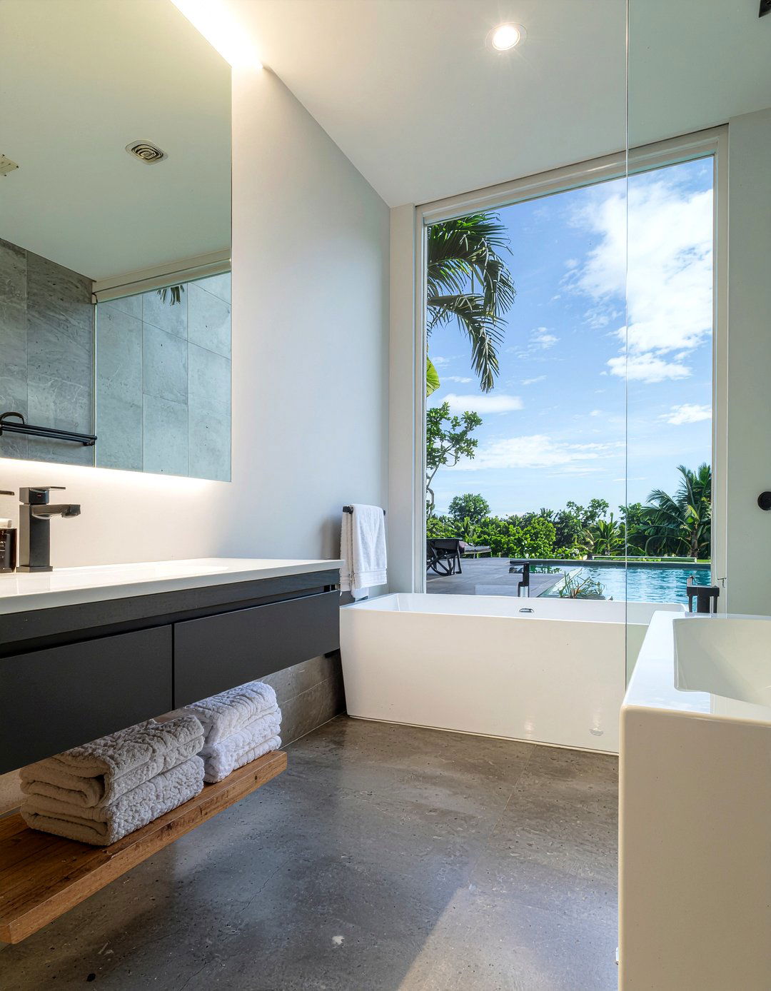 Concrete pool bathroom floor - 30 pool bathroom ideas