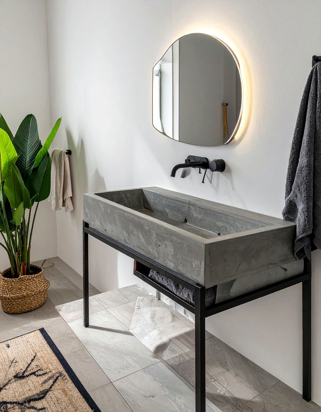 Concrete sink with metal stand - 30 concrete sink ideas