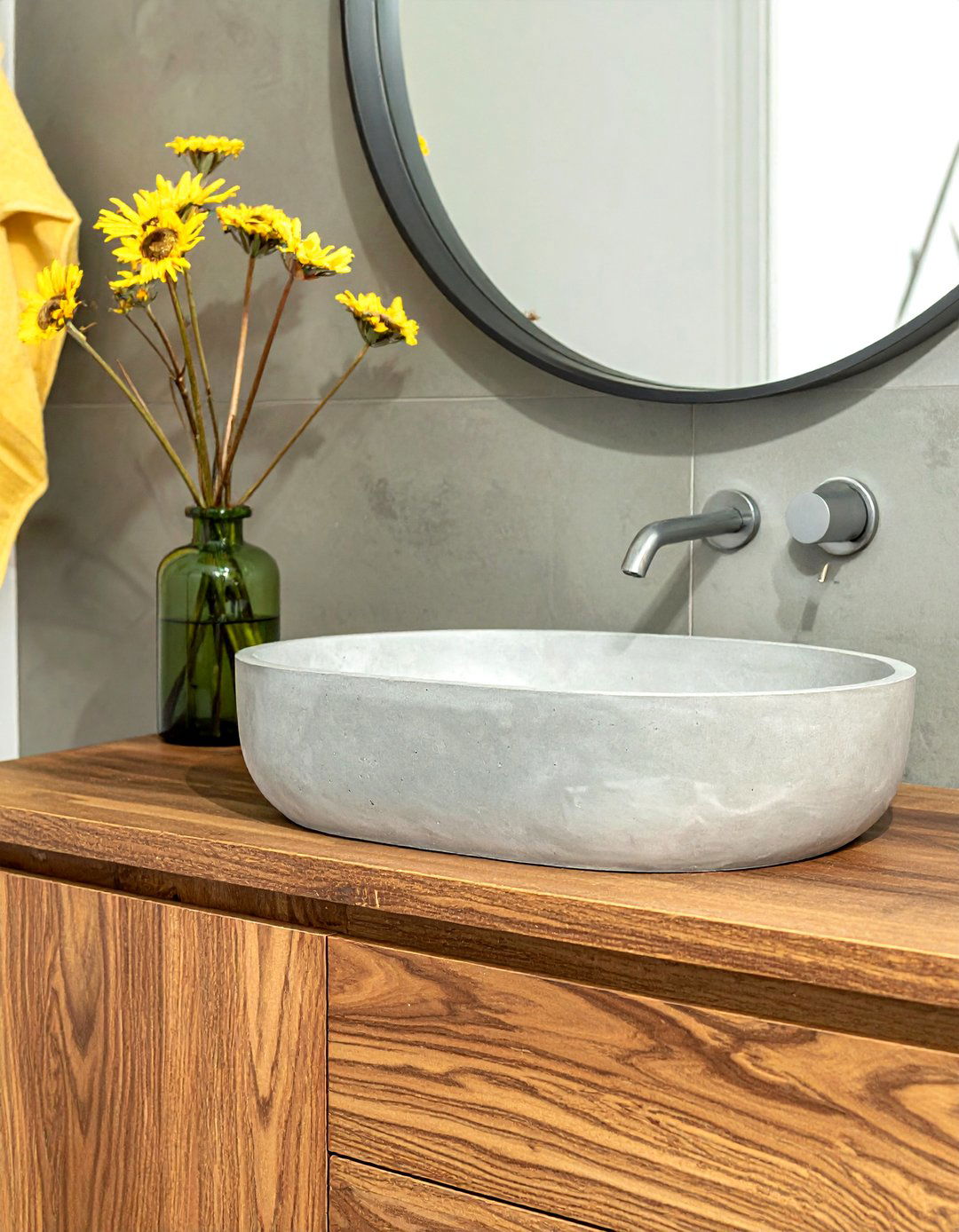 Concrete sink with wood vanity - 30 concrete sink ideas