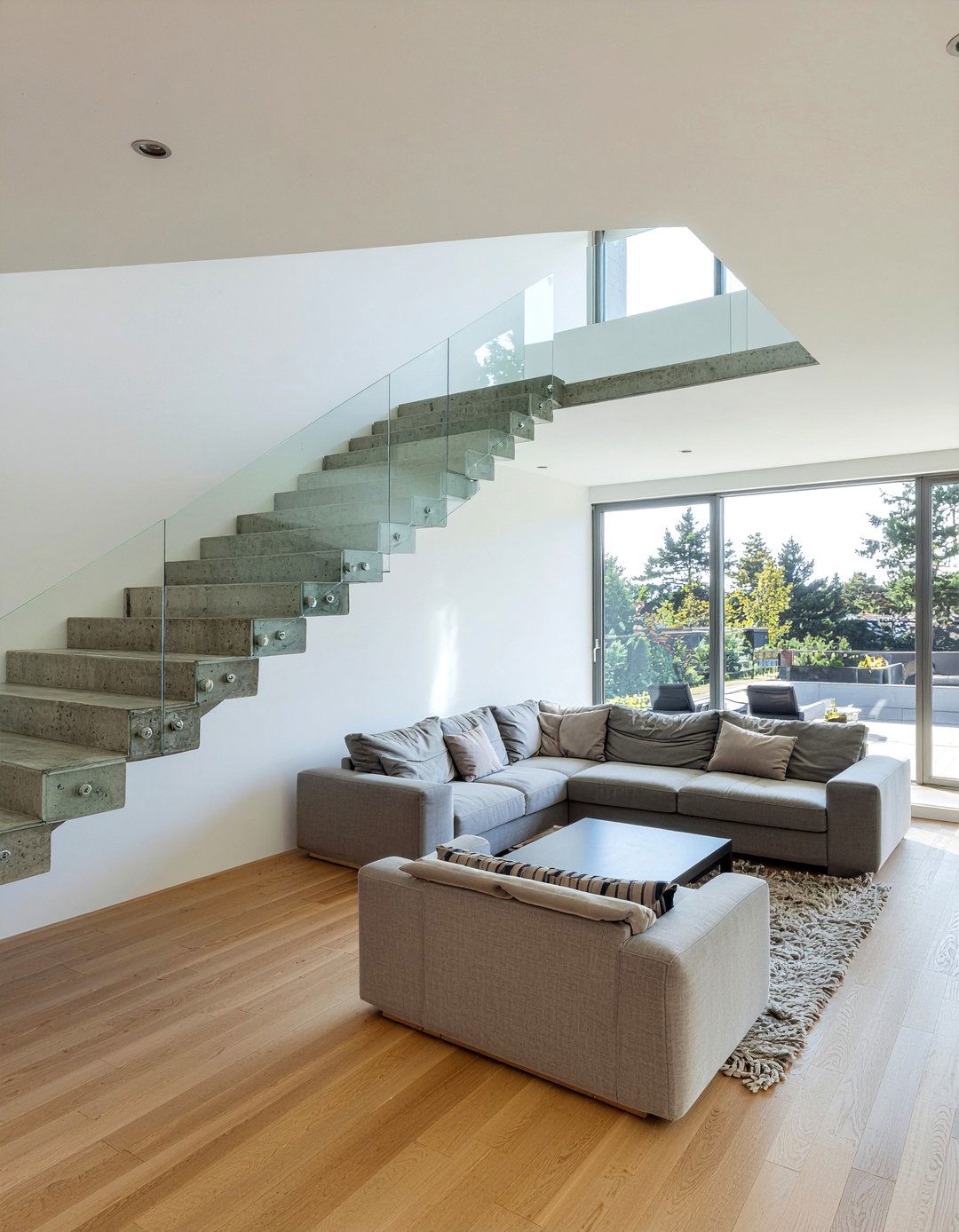 Concrete staircase integration - 30 concrete living room ideas