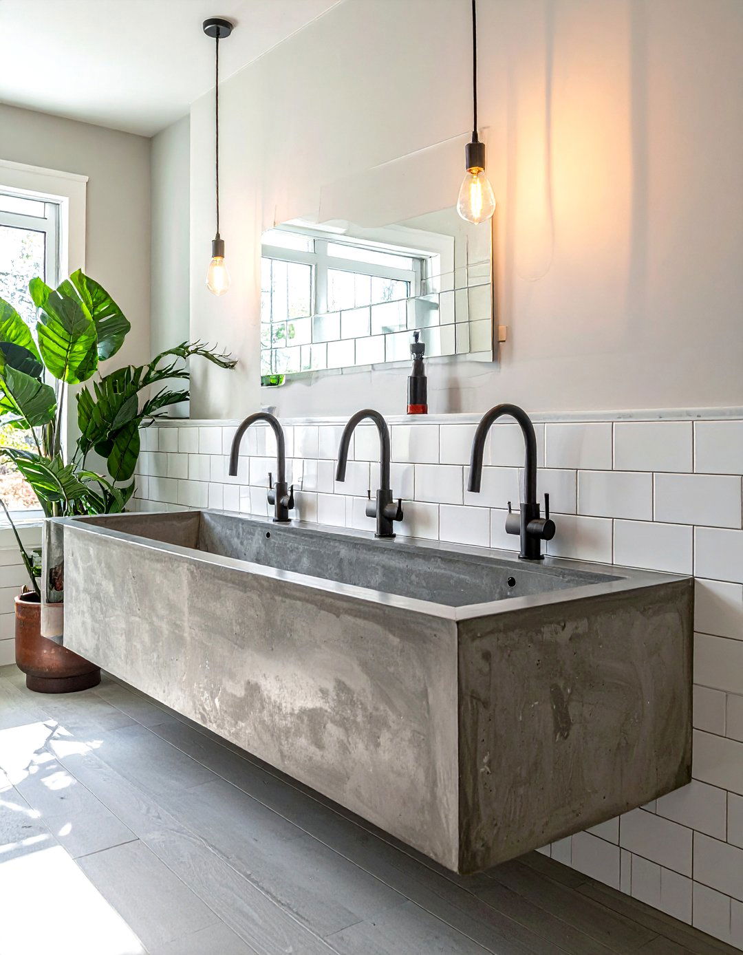Concrete trough sink - 30 concrete countertop bathroom ideas