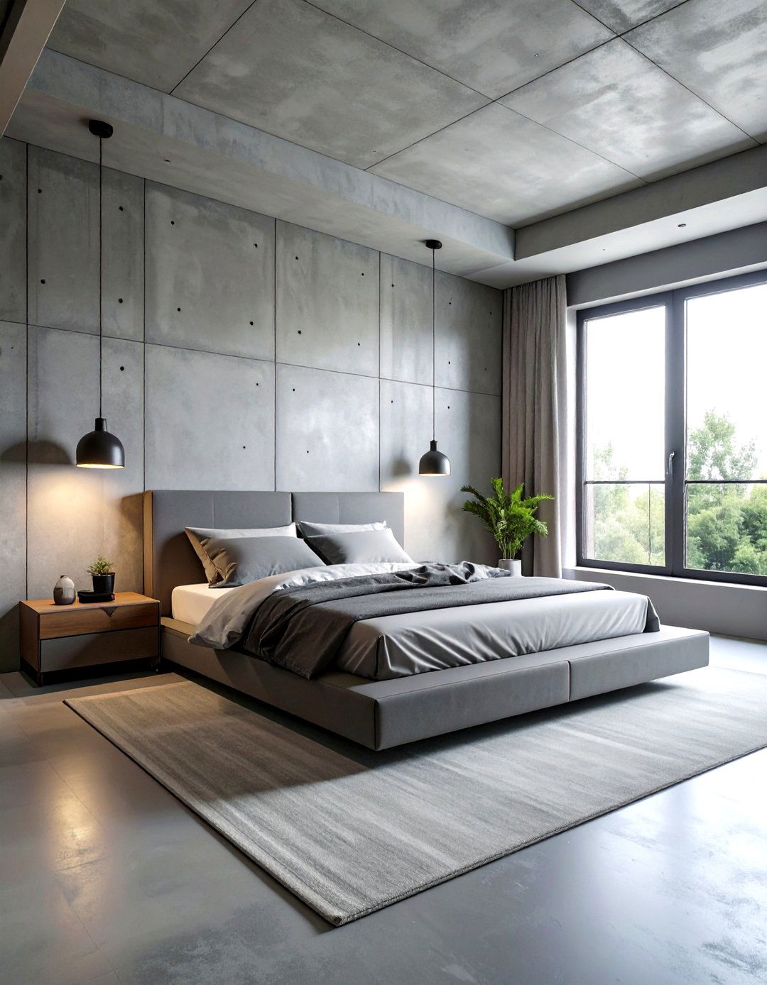 Concrete wall bedroom - 30 industrial grey bedroom ideas