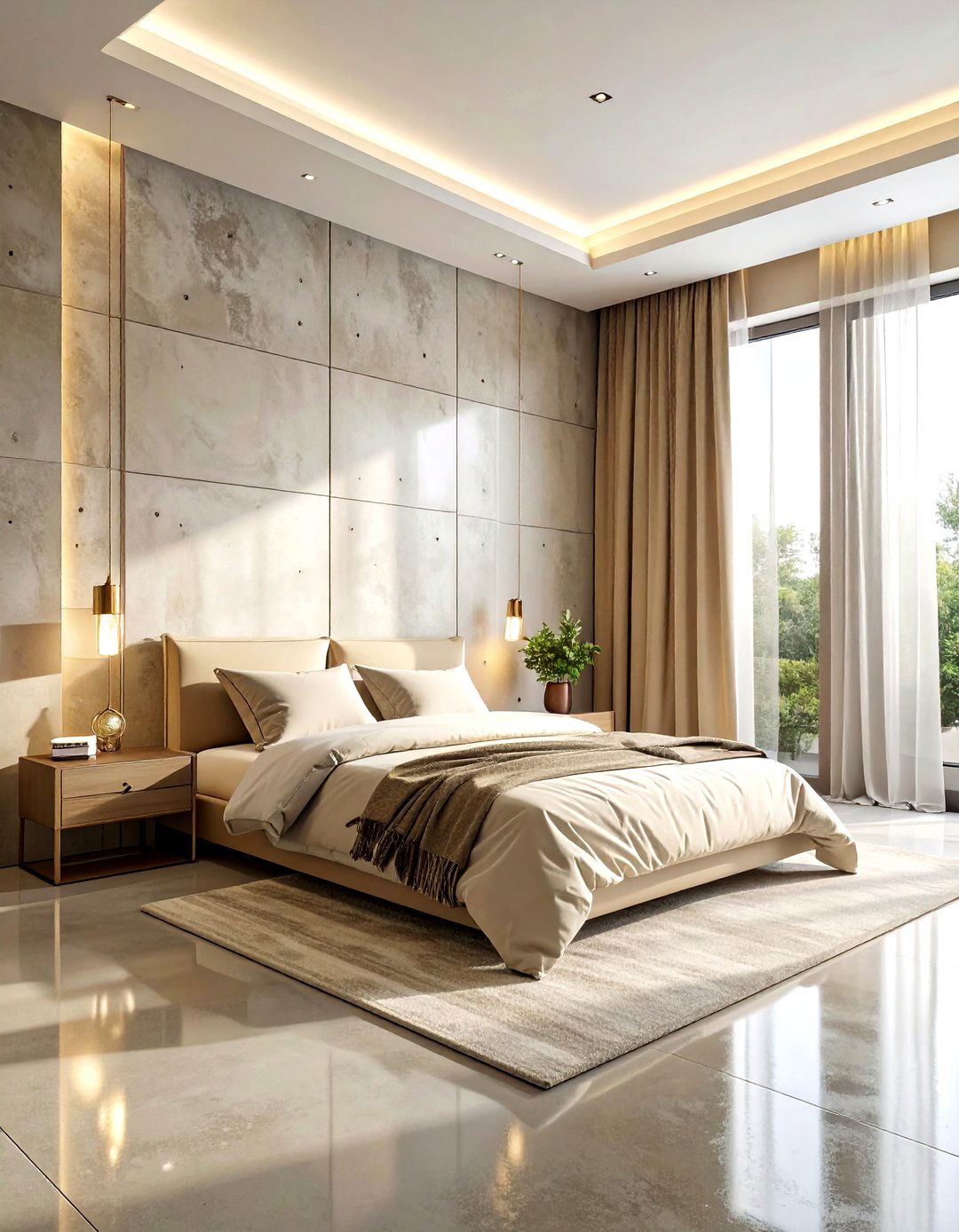 Concrete wall beige bedroom - 30 industrial beige bedroom ideas
