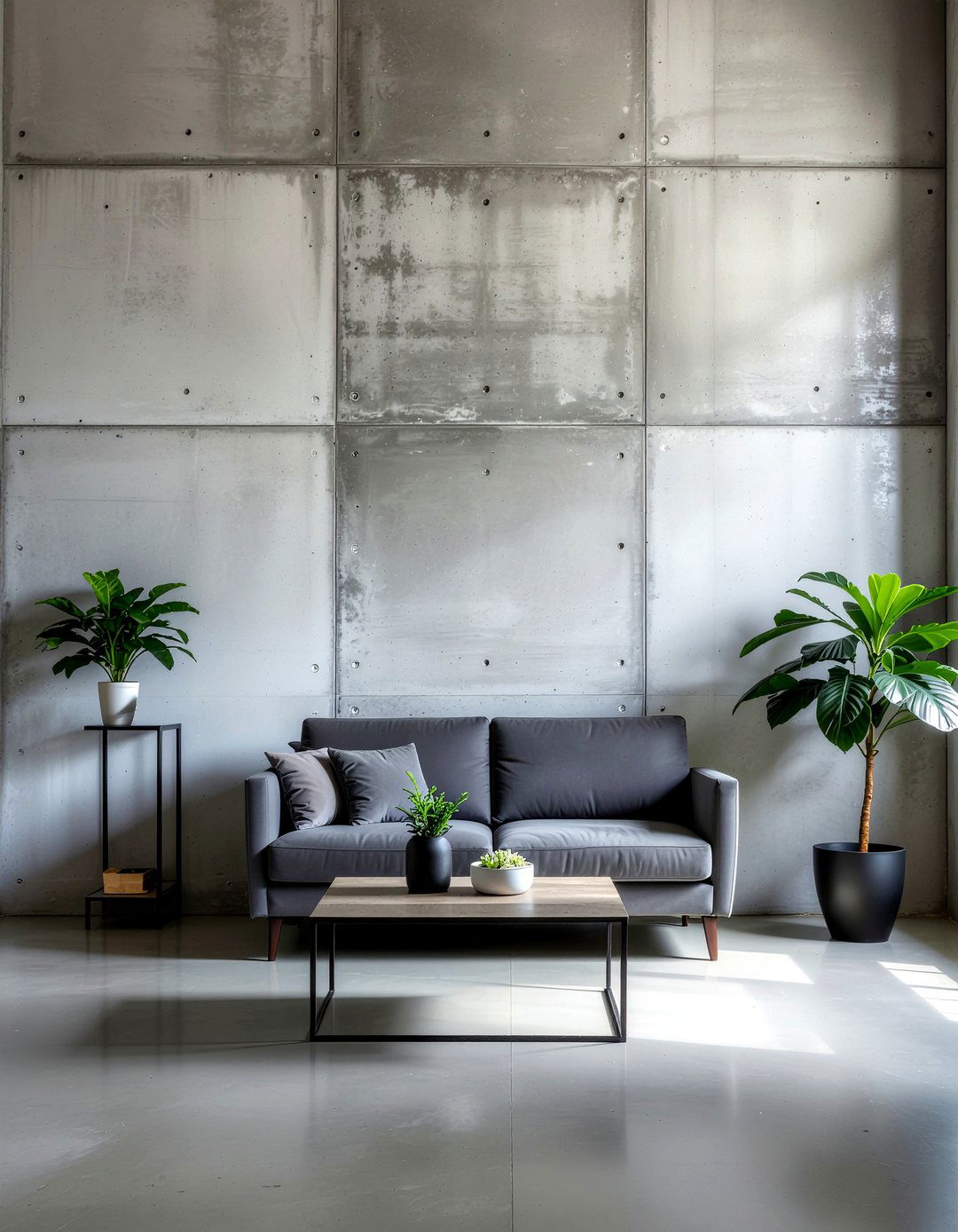 Concrete wall black accents - 30 concrete wall living room ideas