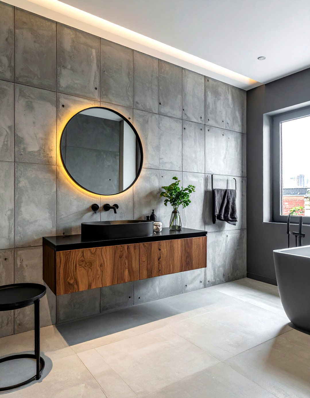 Concrete wall finish - 30 small powder room ideas