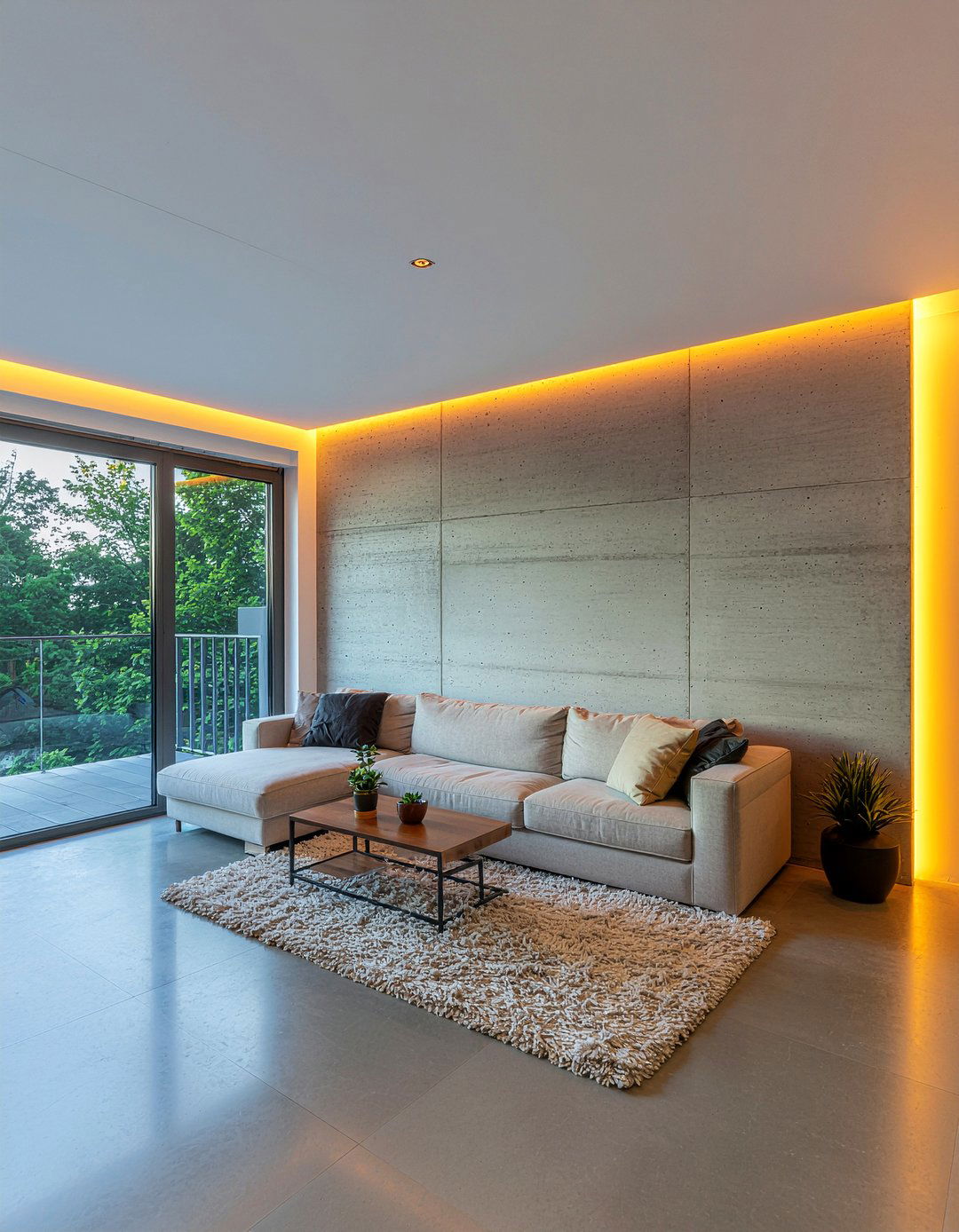 Concrete wall hidden lighting - 30 concrete wall living room ideas