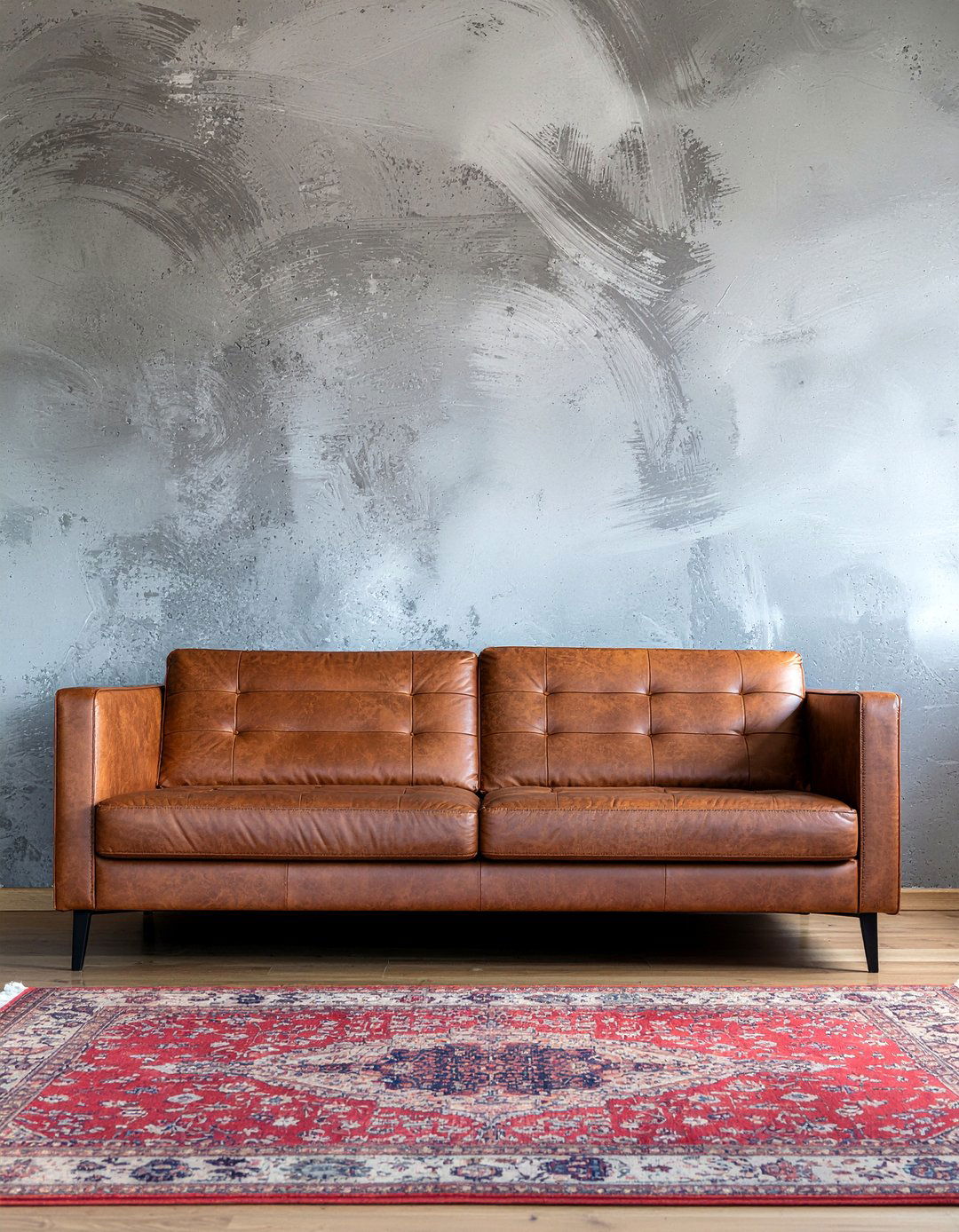 Concrete wall leather sofa - 30 concrete wall living room ideas