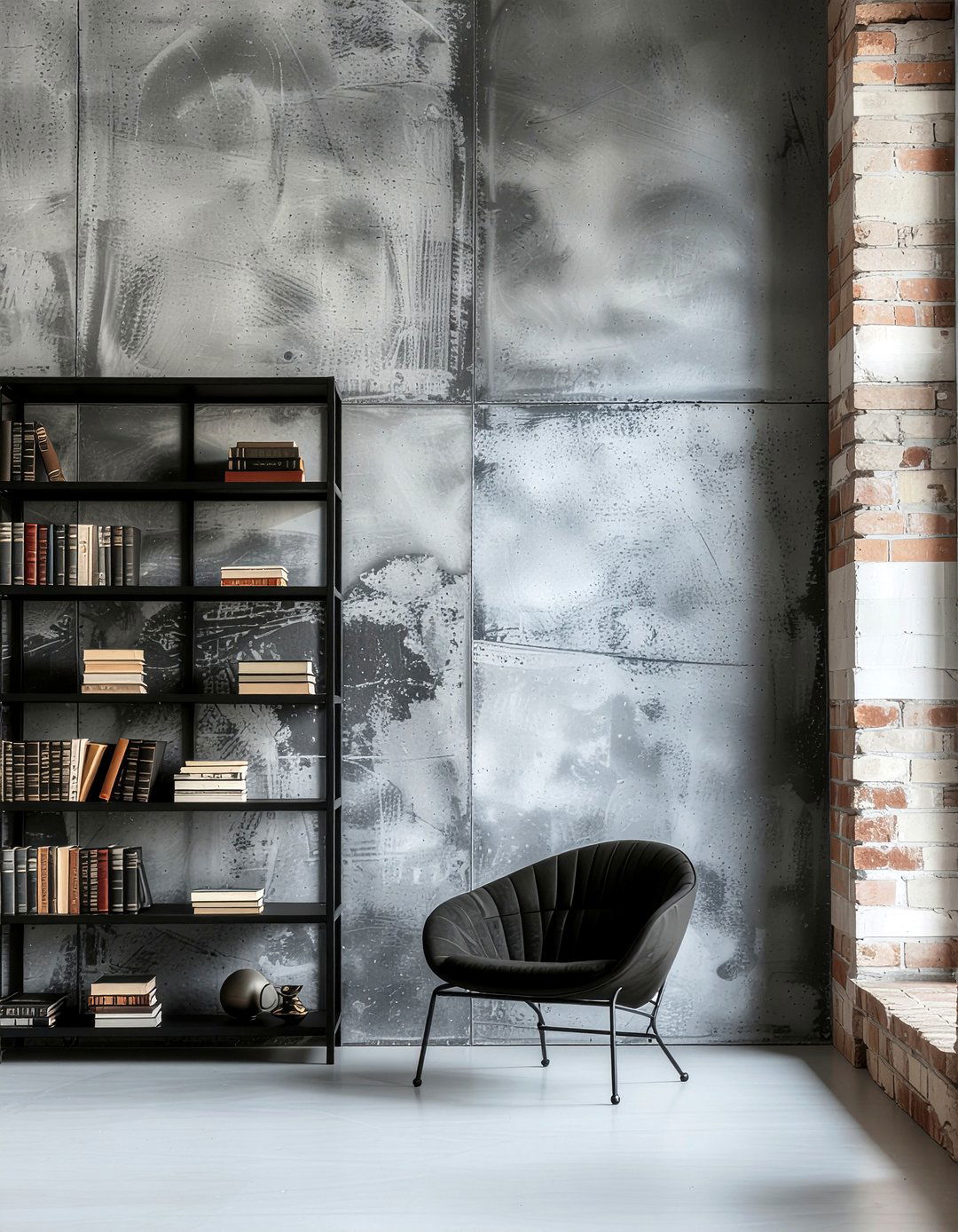Concrete wall library - 30 concrete wall living room ideas