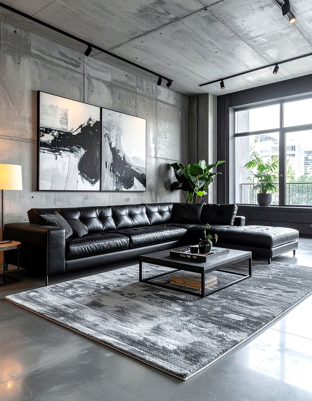 Concrete wall living room - 30 industrial grey living room ideas