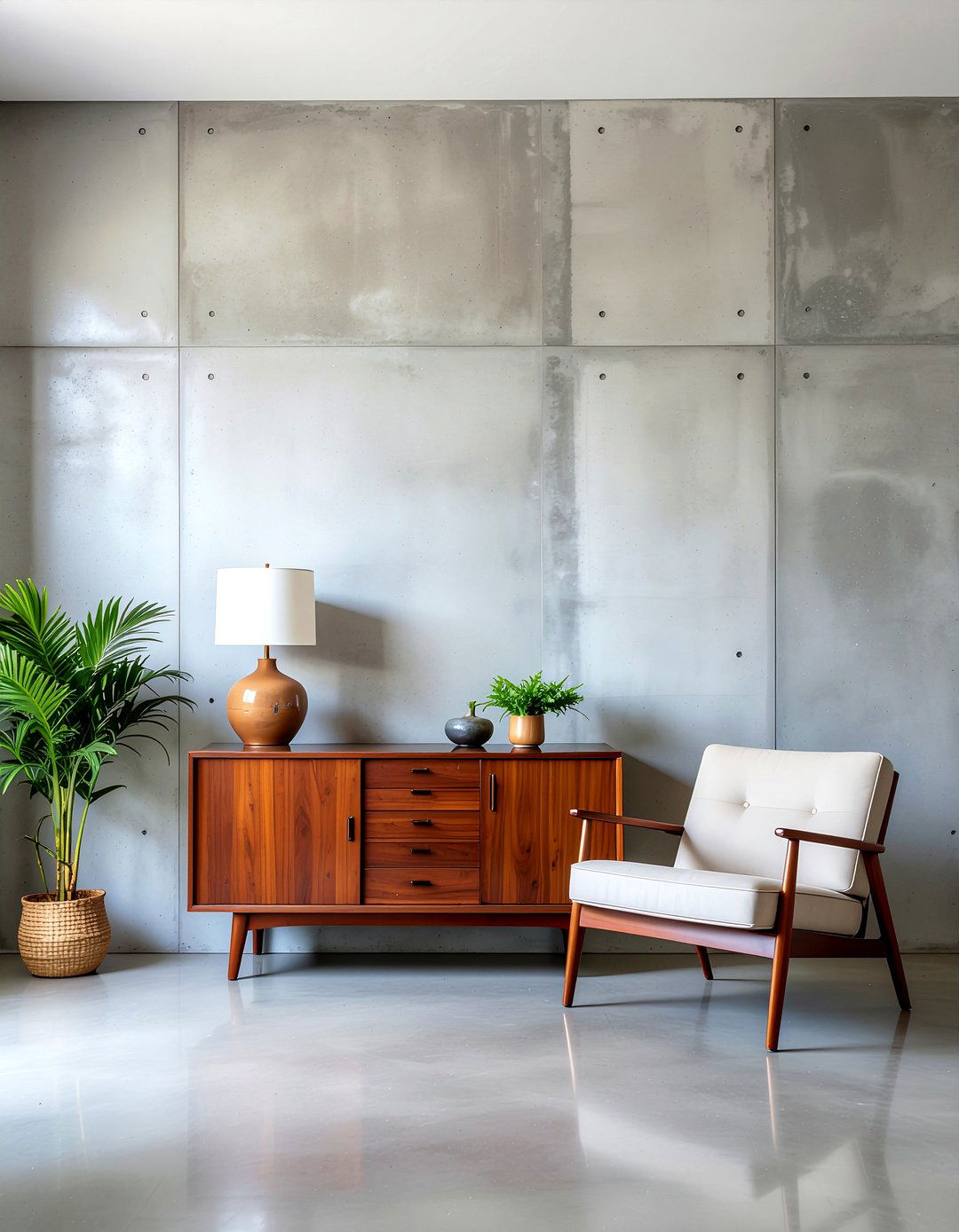 Concrete wall mid century modern - 30 concrete wall living room ideas