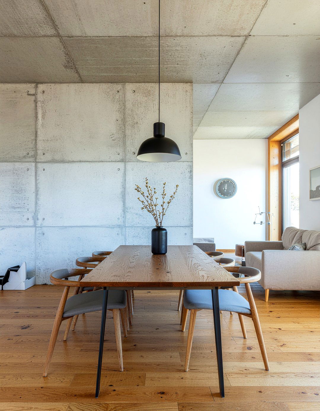 Concrete wall open floor plan - 30 concrete wall living room ideas