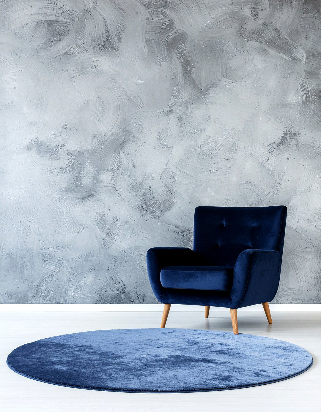 Concrete wall velvet furniture - 30 concrete wall living room ideas