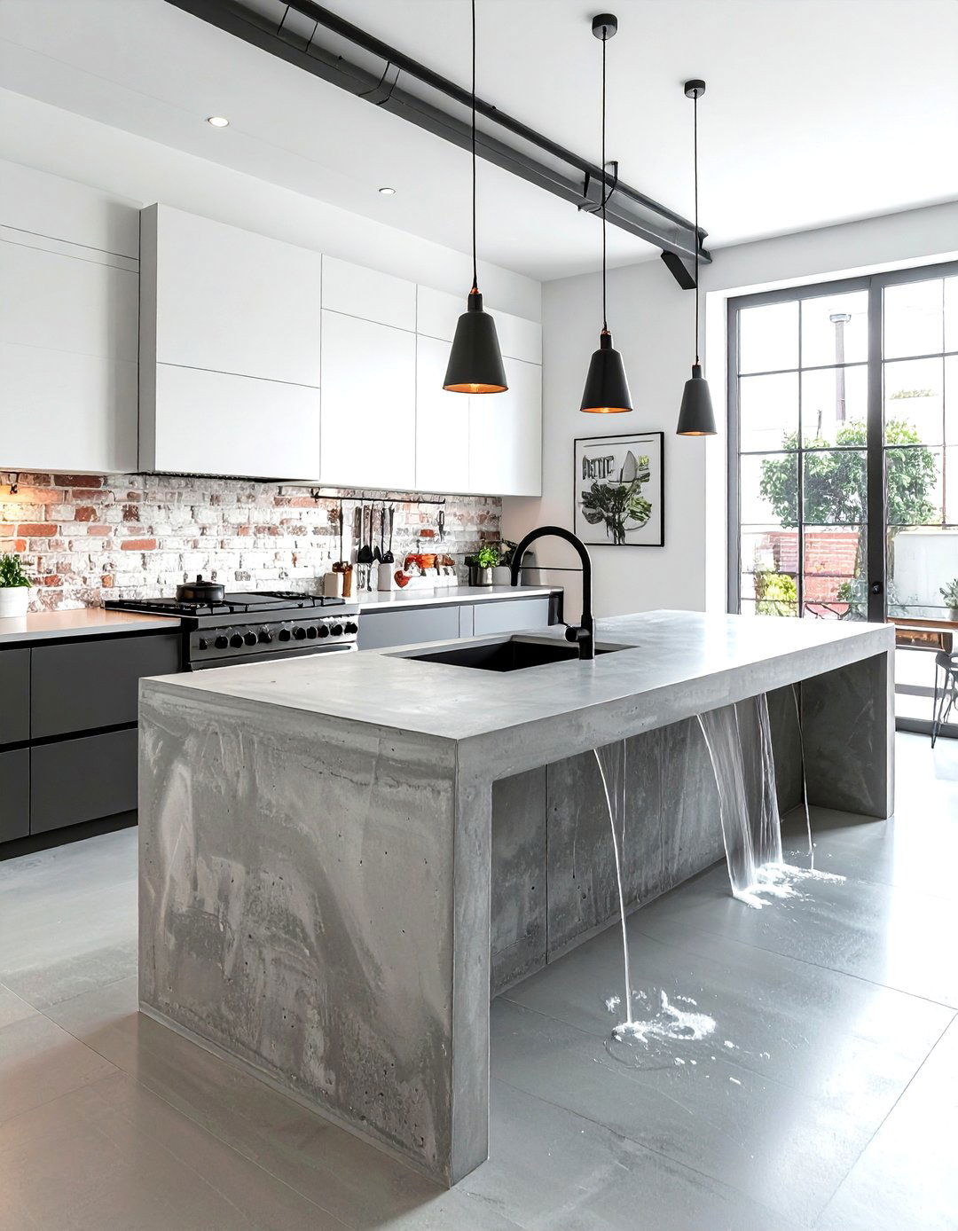 Concrete waterfall kitchen countertop - 30 waterfall countertop kitchen ideas