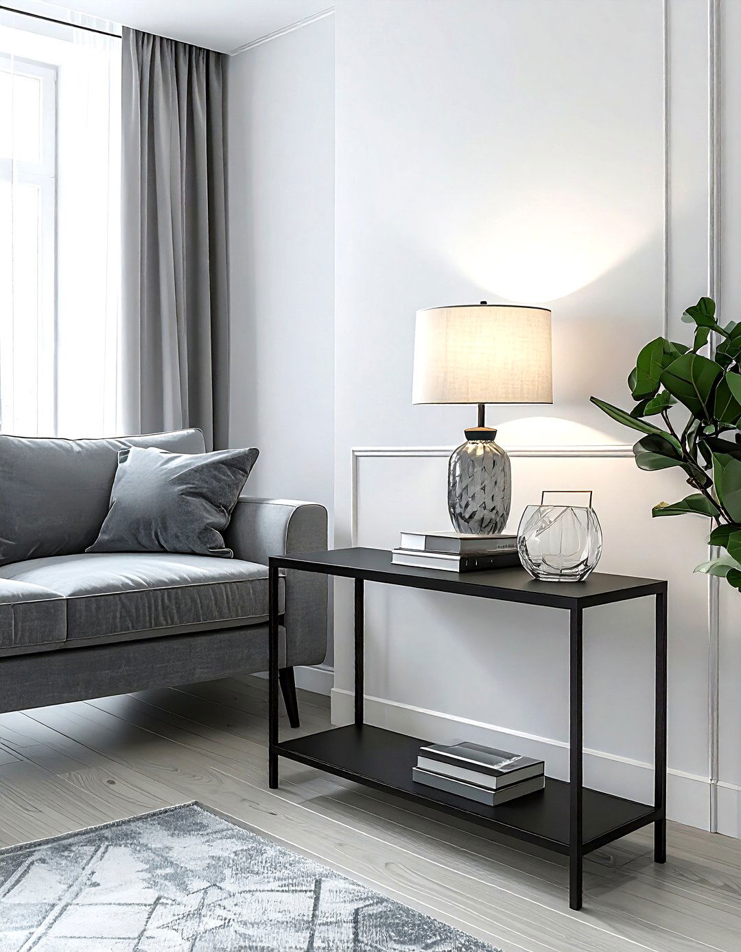 Console table behind sofa - 30 living room zoning ideas