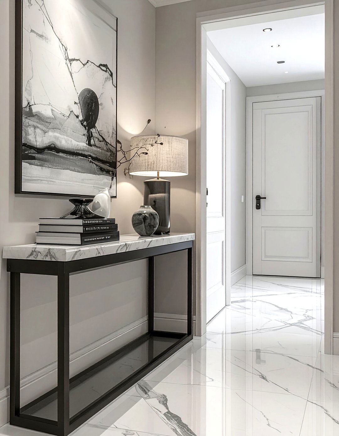 Console table decor - 30 hallway wall decor ideas