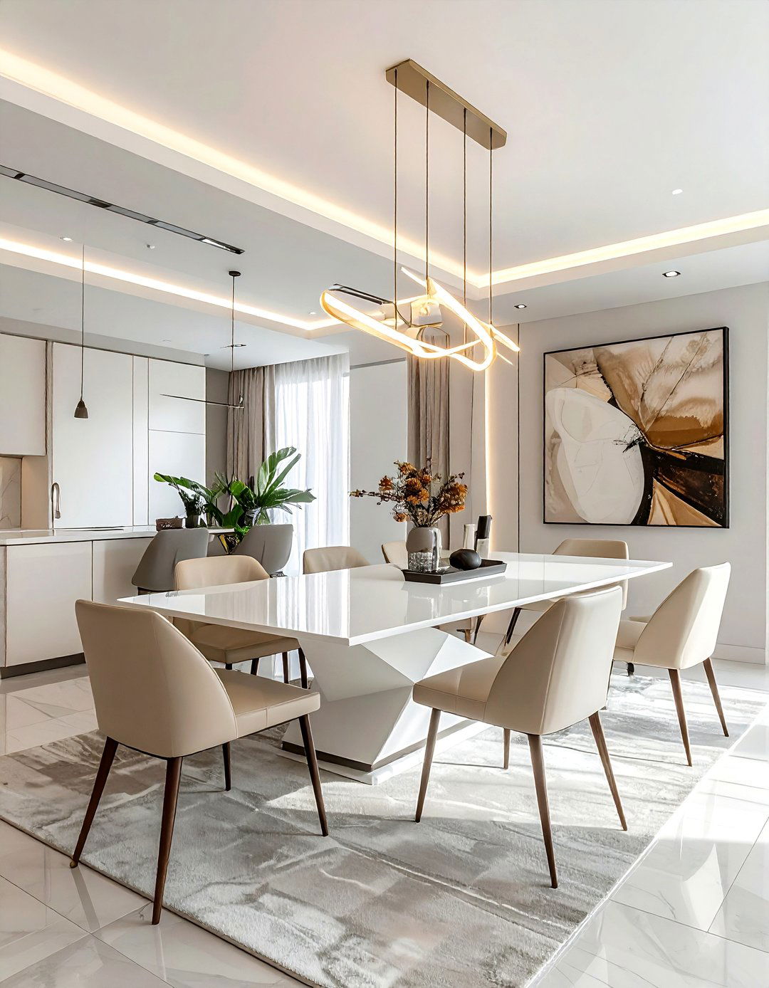 Contemporary Beige White Dining Room - 30 beige and white dining room ideas