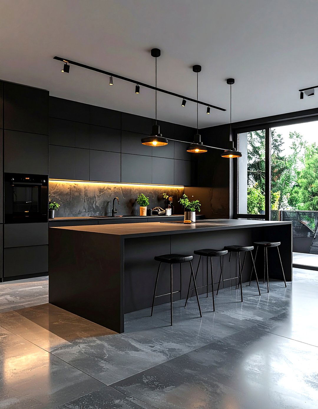 Contemporary Black Kitchen With Concrete Floors - 30 dark black kitchen ideas