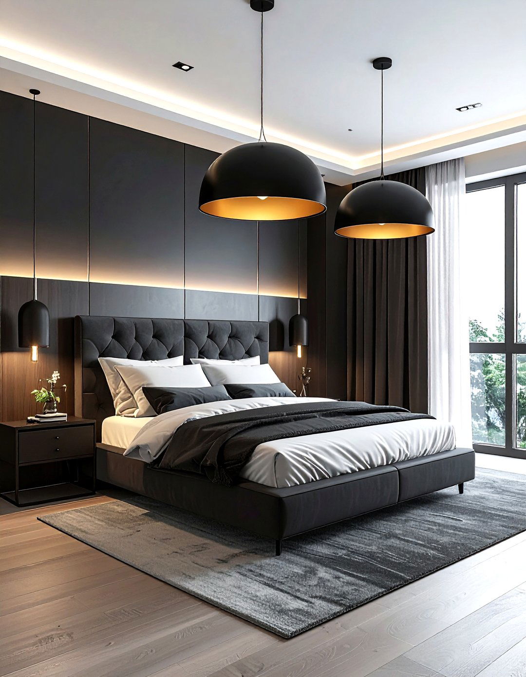 Contemporary Black Lighting - 30 black bedroom design ideas