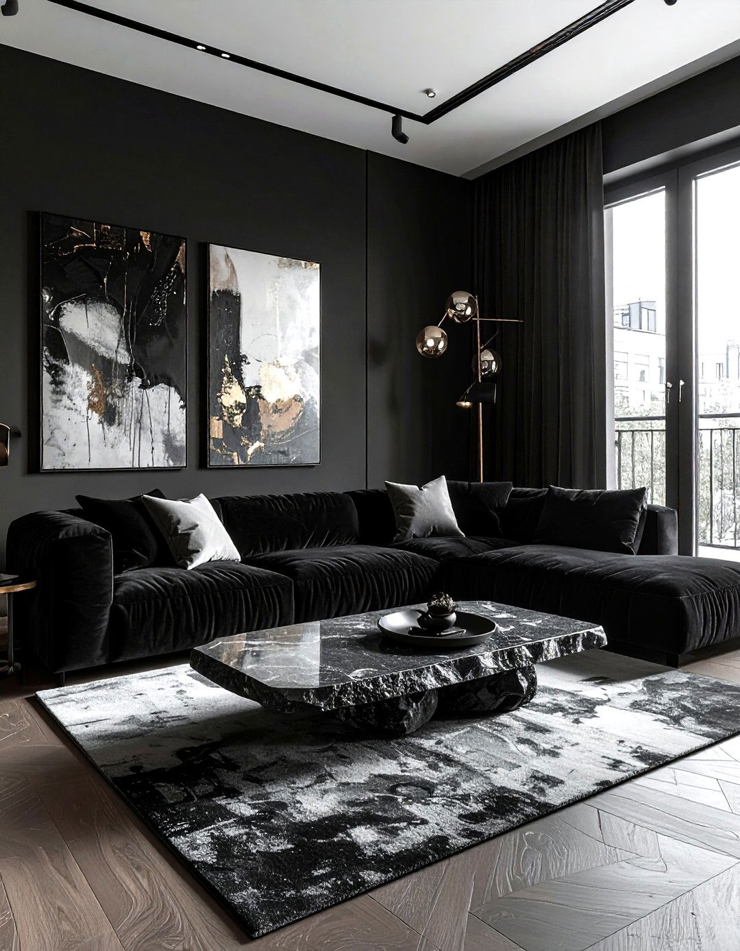 Contemporary Black Living Room - 30 dark black living room ideas