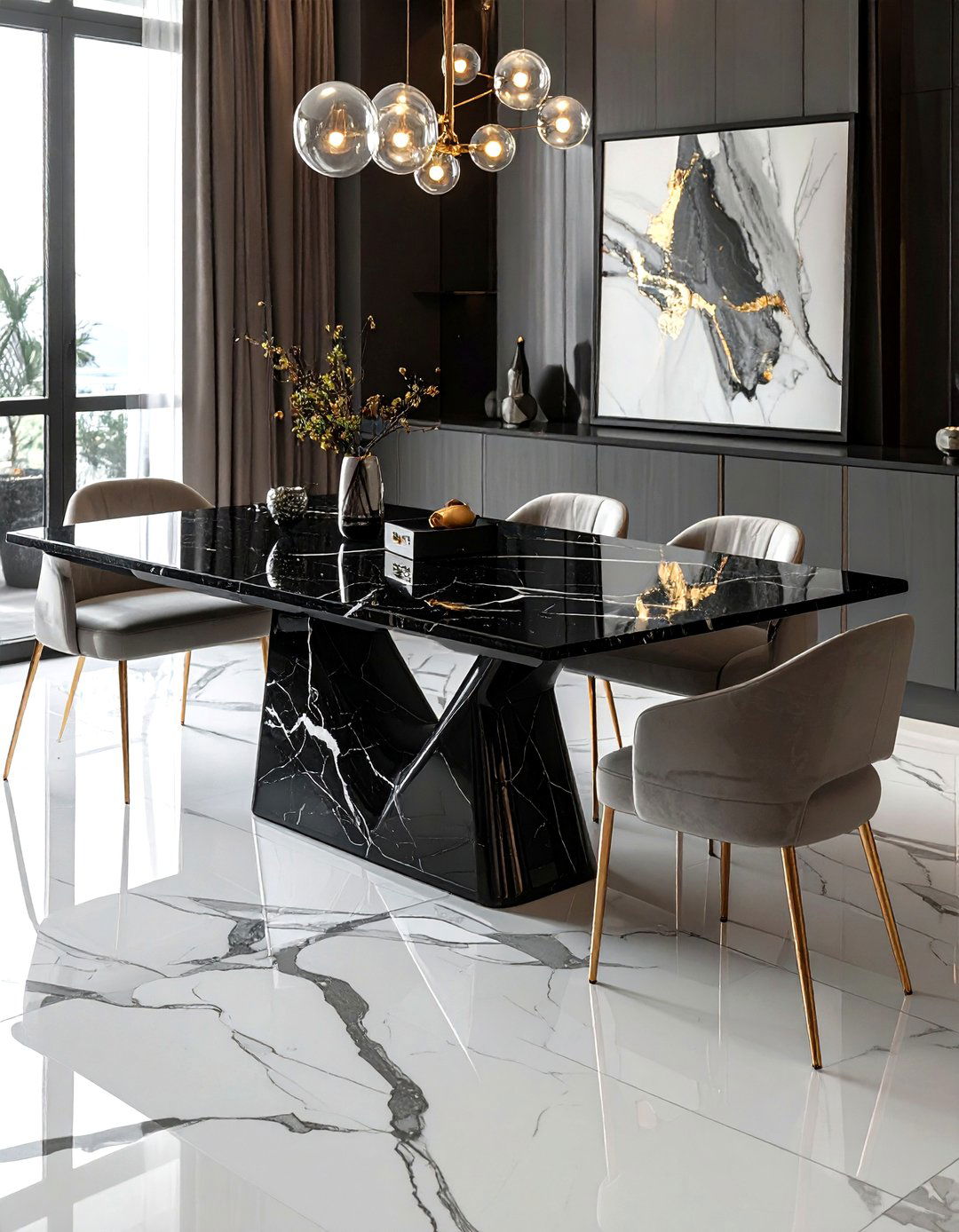 Contemporary Black Marble Table - 30 oval dining table ideas