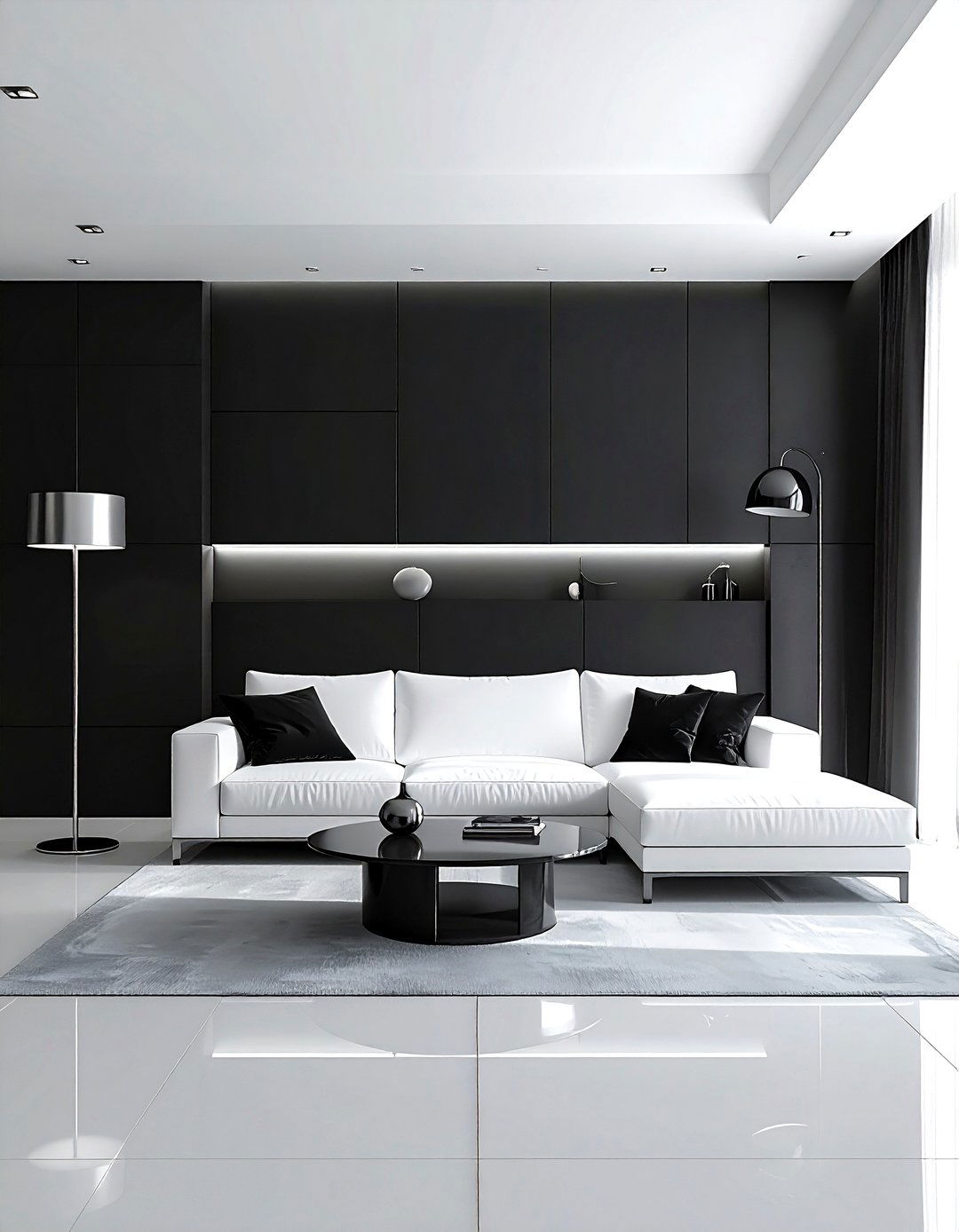 Contemporary Charcoal And White - 30 gray and white living room ideas