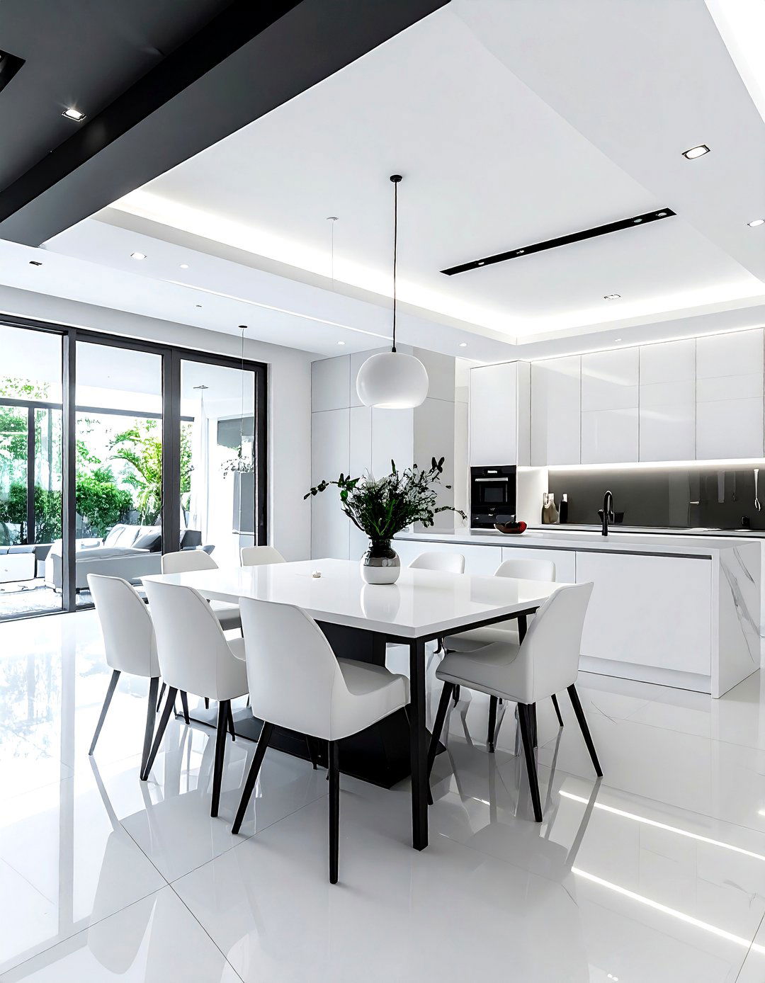 Contemporary Charcoal White Open Concept Dining - 30 charcoal and white dining room ideas