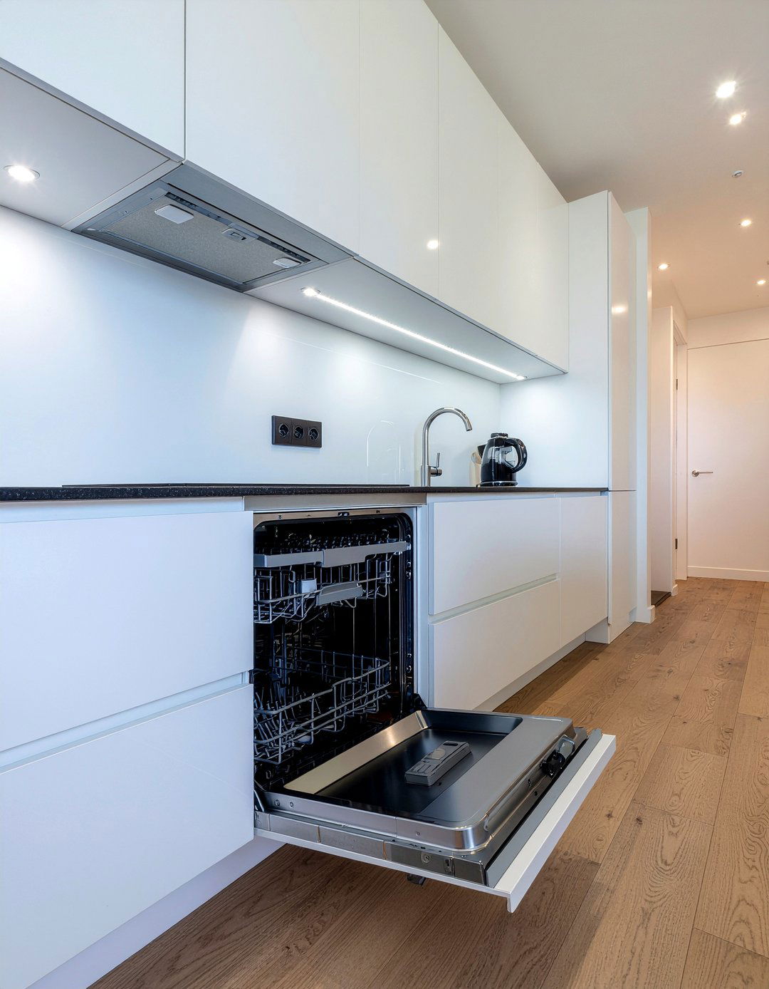 Contemporary Galley Kitchen - 30 panel-ready dishwasher kitchen ideas