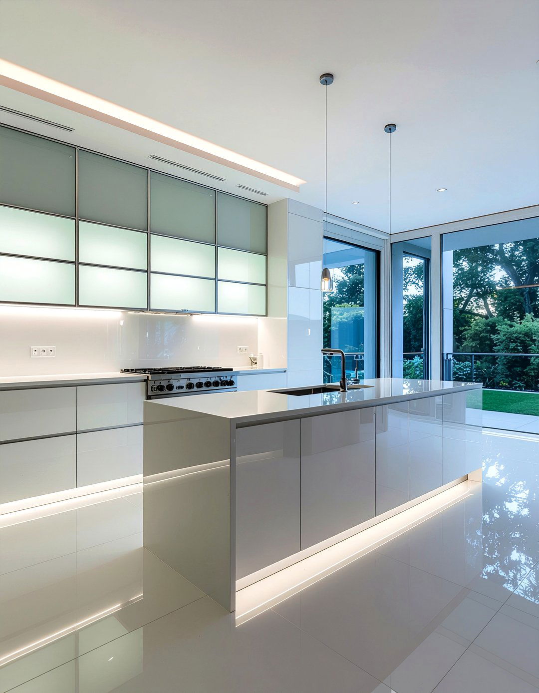 Contemporary Glass Front Cabinets - 30 panel-ready refrigerator kitchen ideas