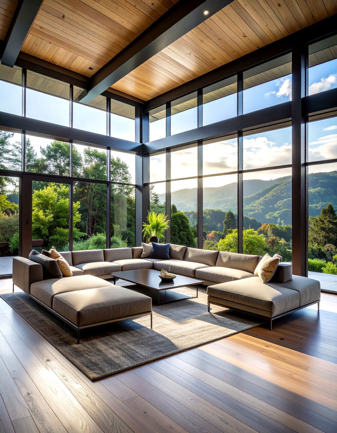 Contemporary Glass Wall Living Room - 30 living room post and beam ideas