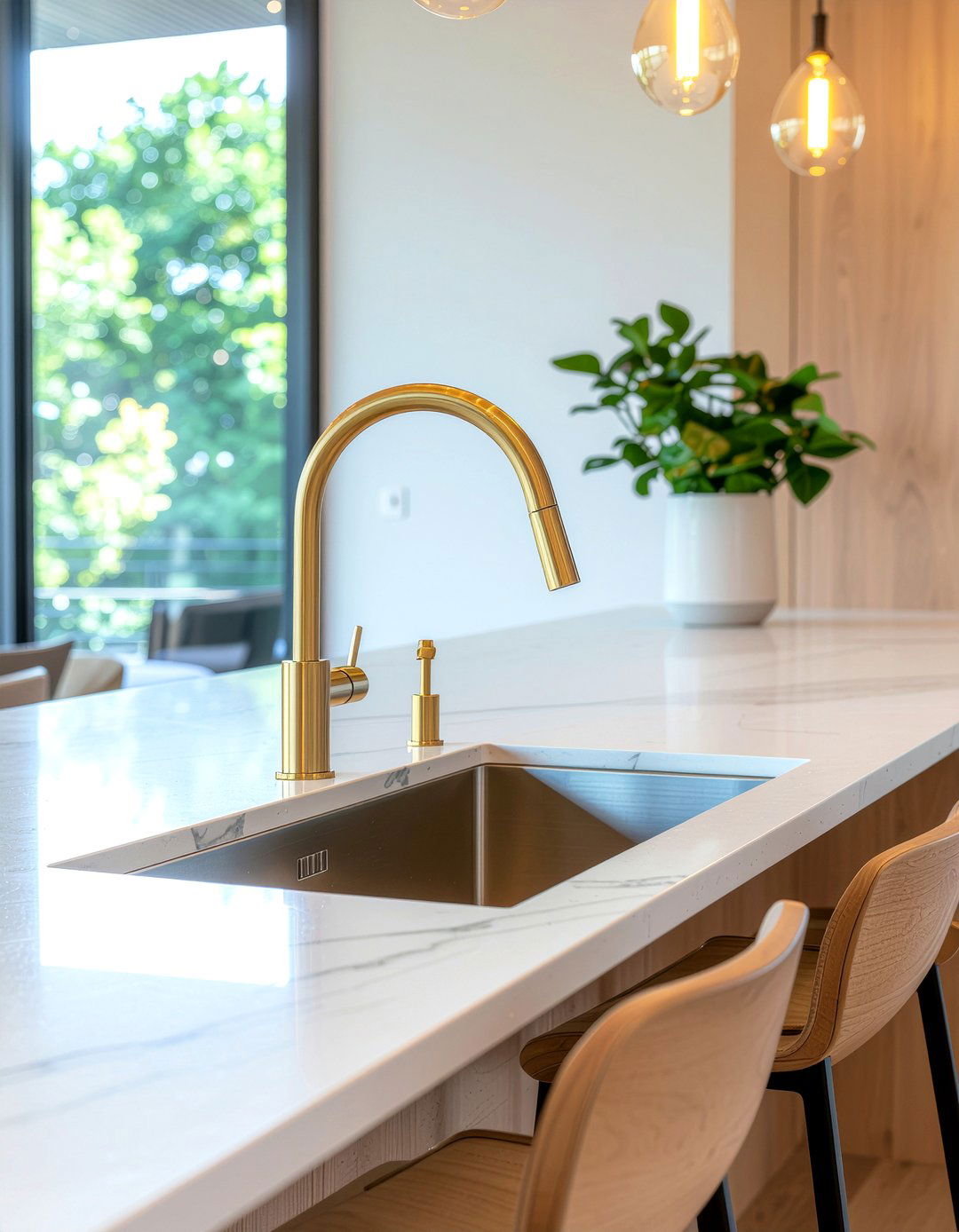 Contemporary Gold Dual Function Faucet - 30 gold kitchen faucet ideas