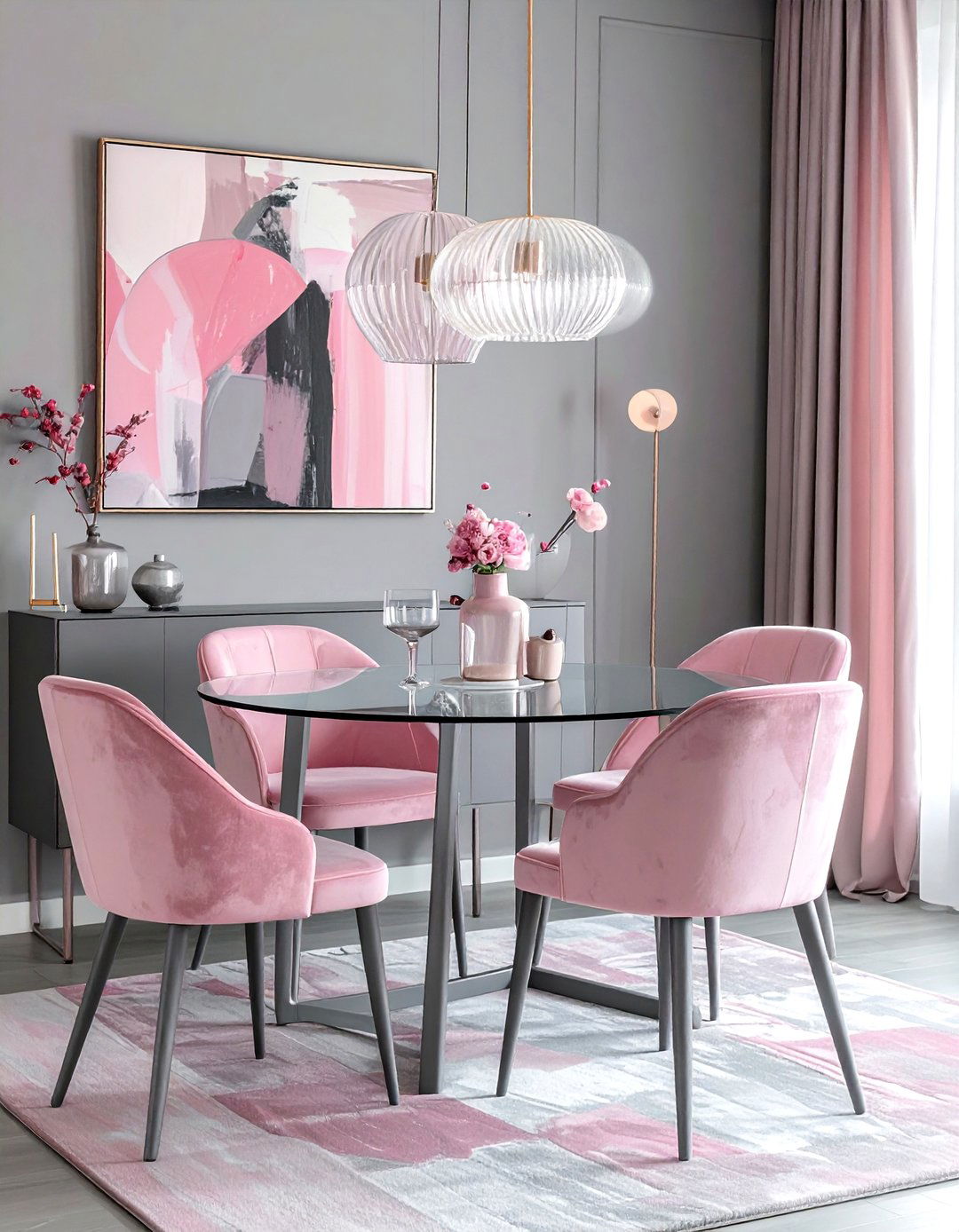 Contemporary Gray And Pink Dining Space - 30 pink and gray dining room ideas