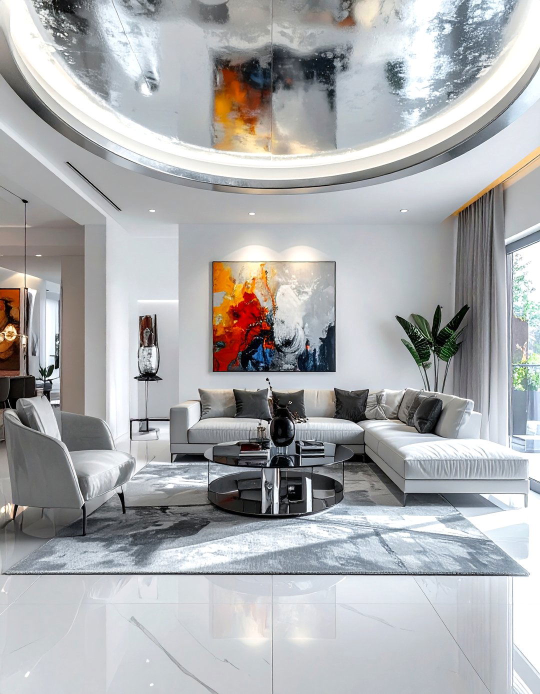 Contemporary Metallic Barrel Ceiling - 30 living room barrel ceiling ideas