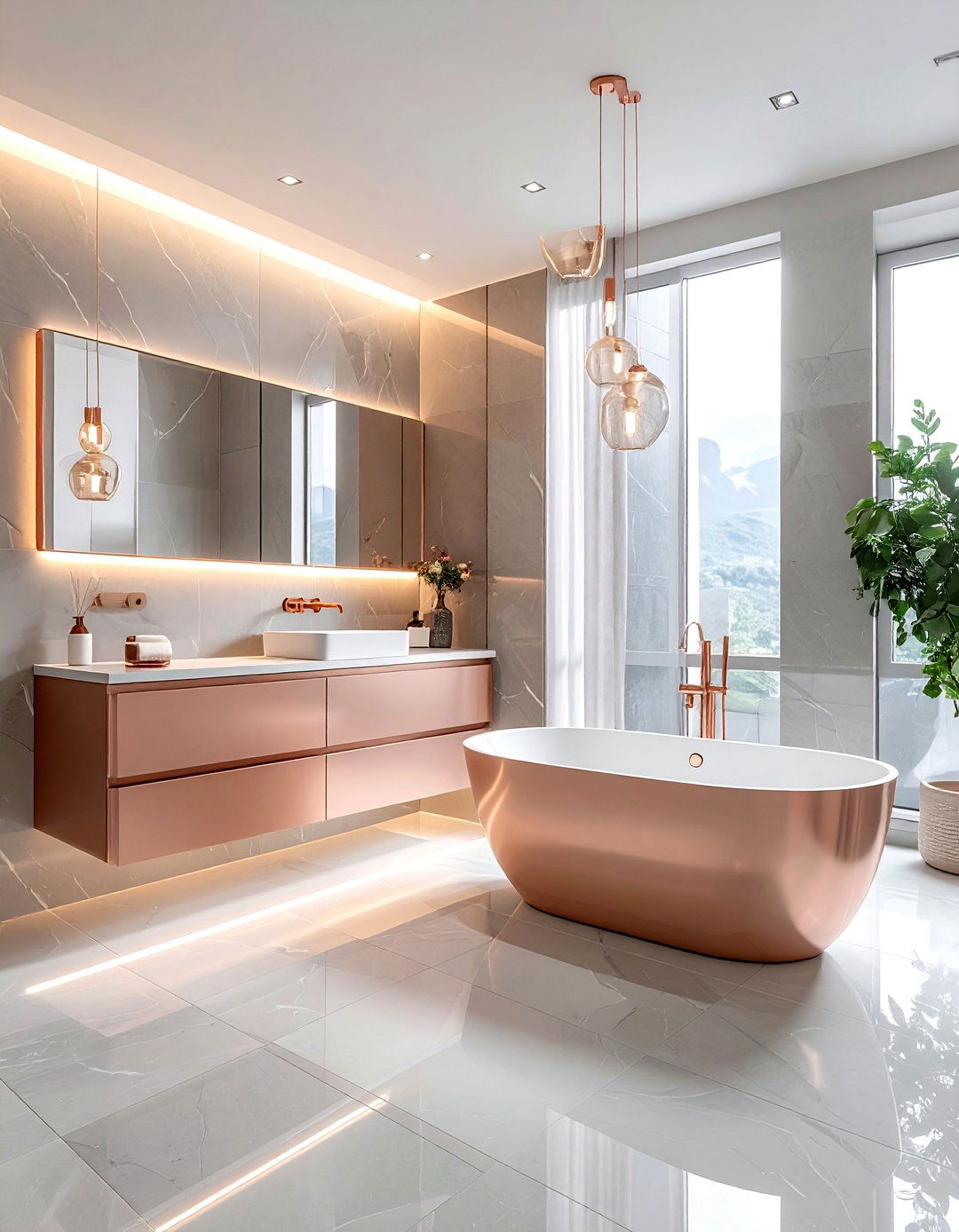 Contemporary Rose Gold Bathroom - 30 rose gold bathroom ideas