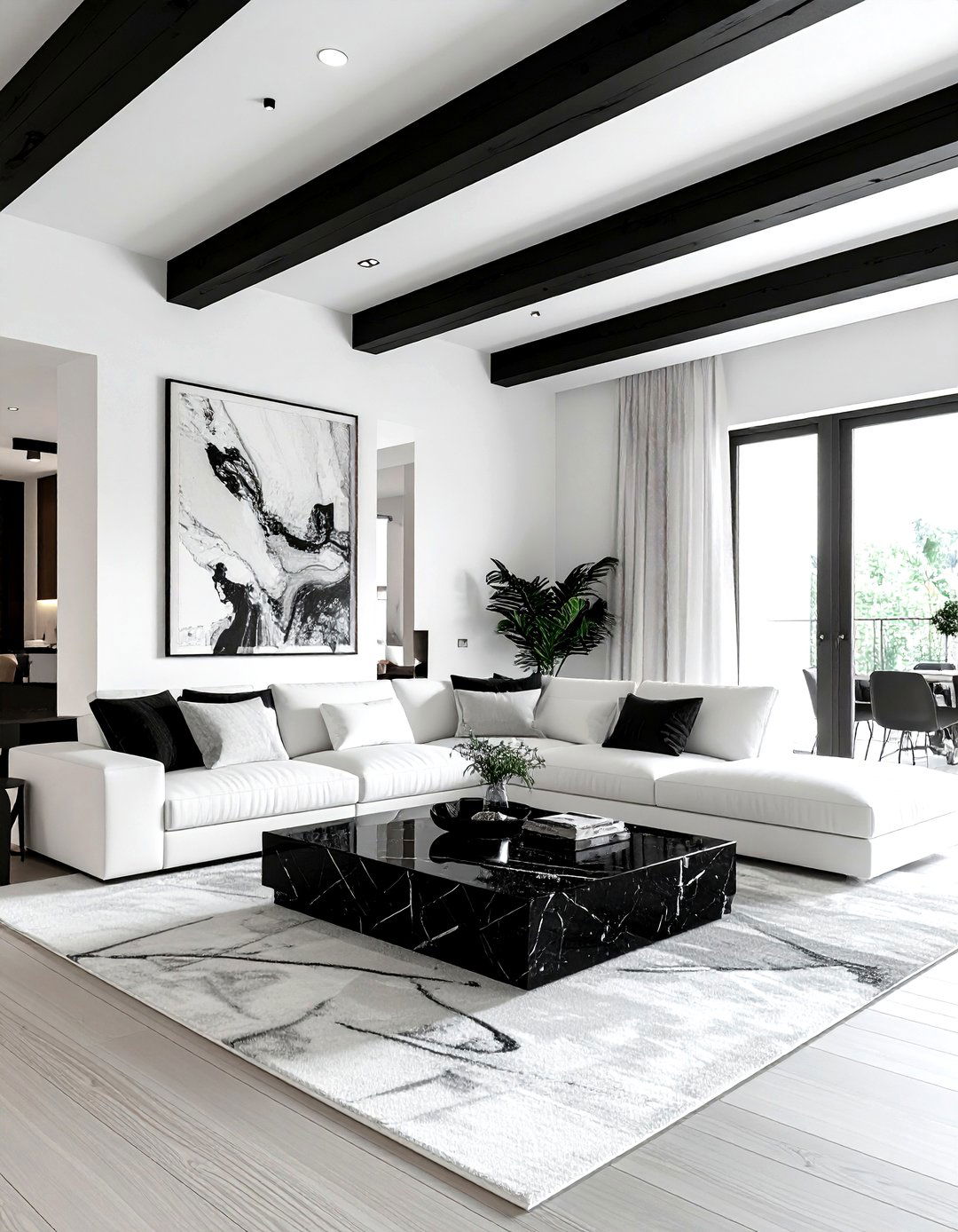 Contemporary black beams - 30 living room beam ideas