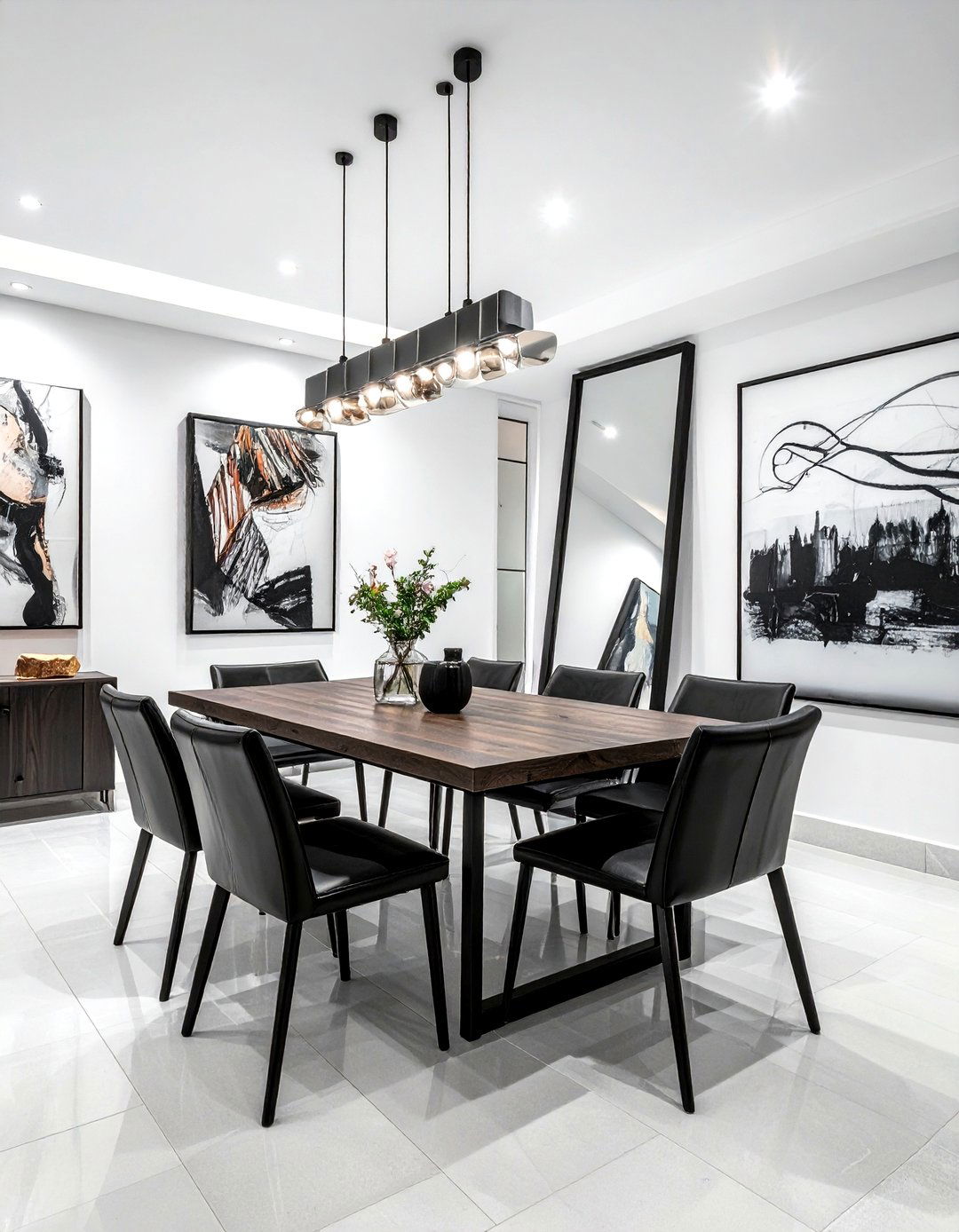 Contemporary black metal mirror - 30 leaning mirror dining room ideas