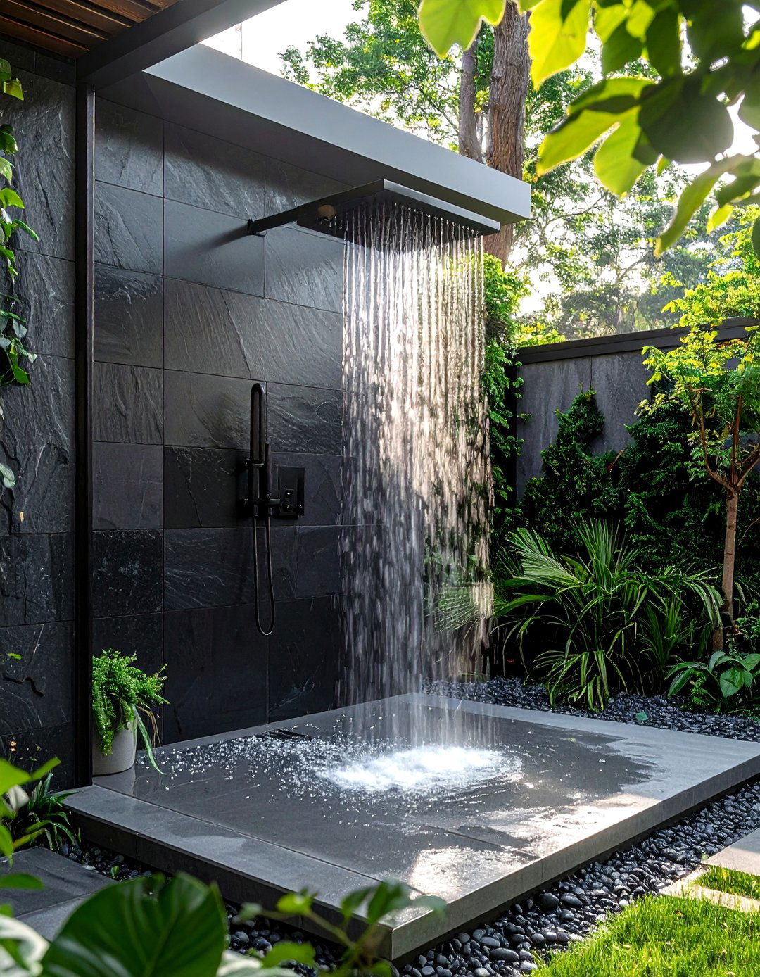 Contemporary black outdoor shower - 30 outdoor bathroom ideas