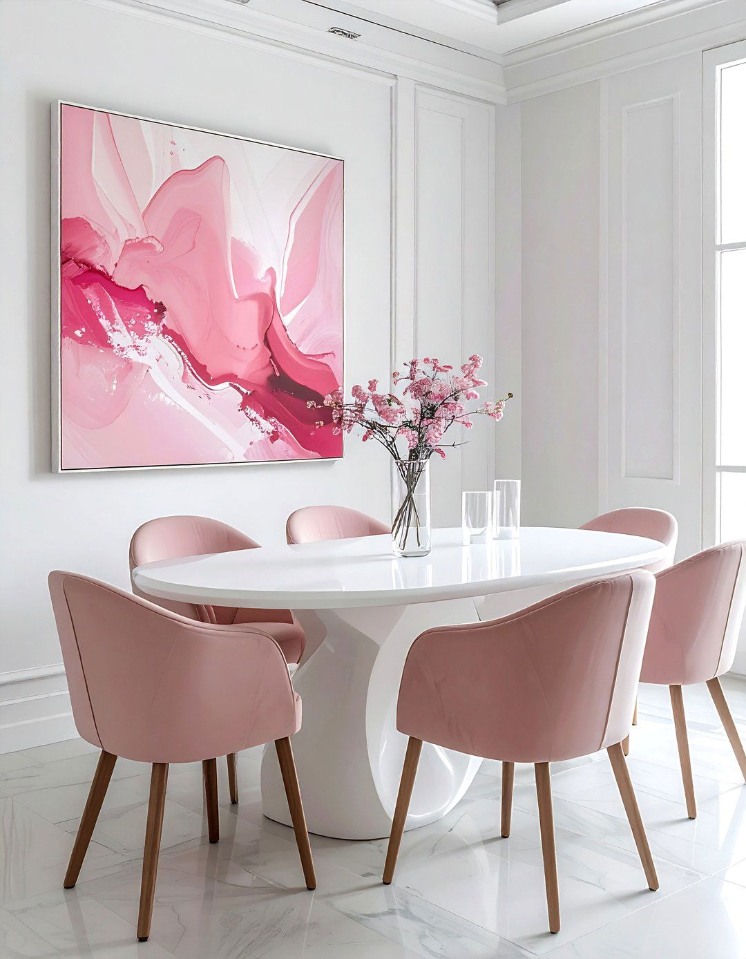 Contemporary blush white dining - 30 blush and white dining room ideas