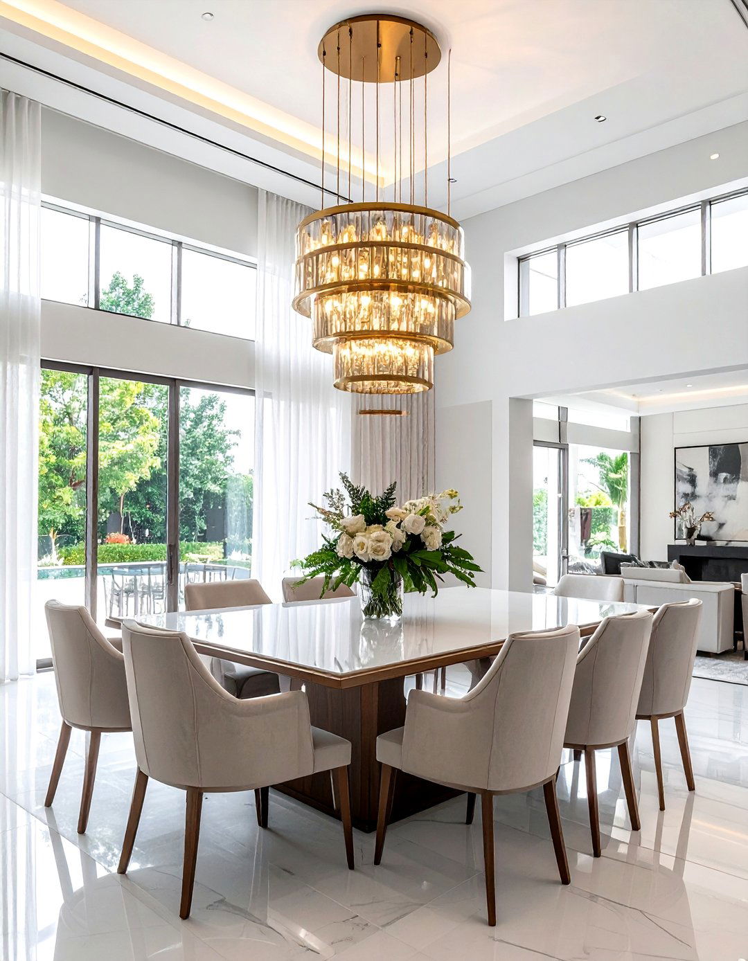 Contemporary brass tiered chandelier - 30 brass chandelier dining room ideas