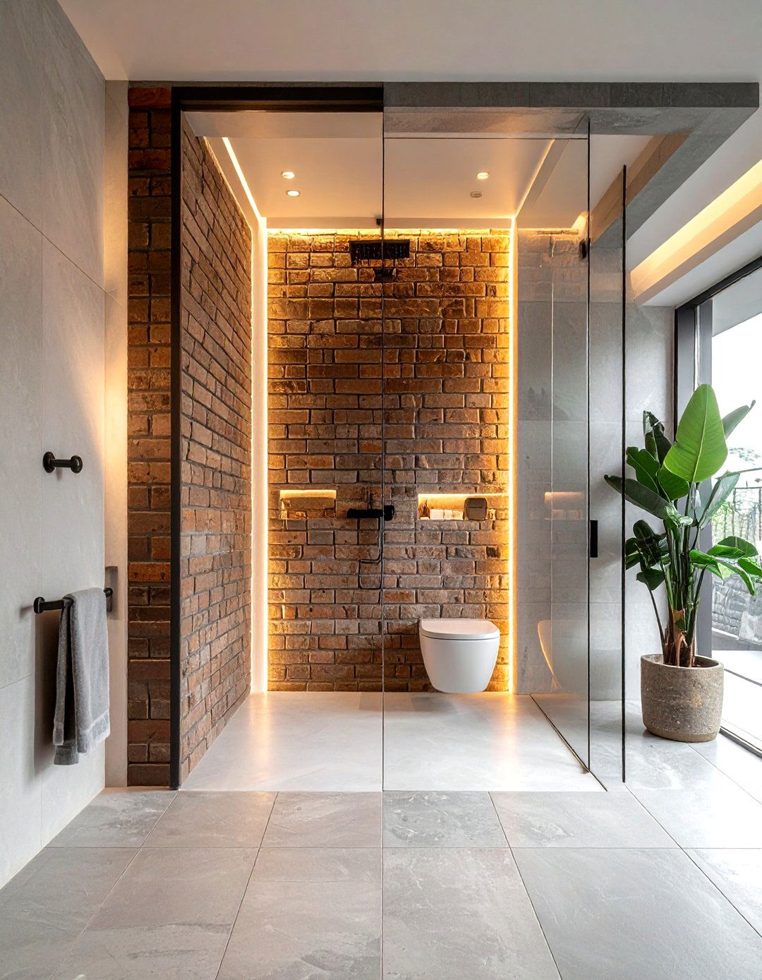 Contemporary brick bathroom style - 30 brick accent wall bathroom ideas